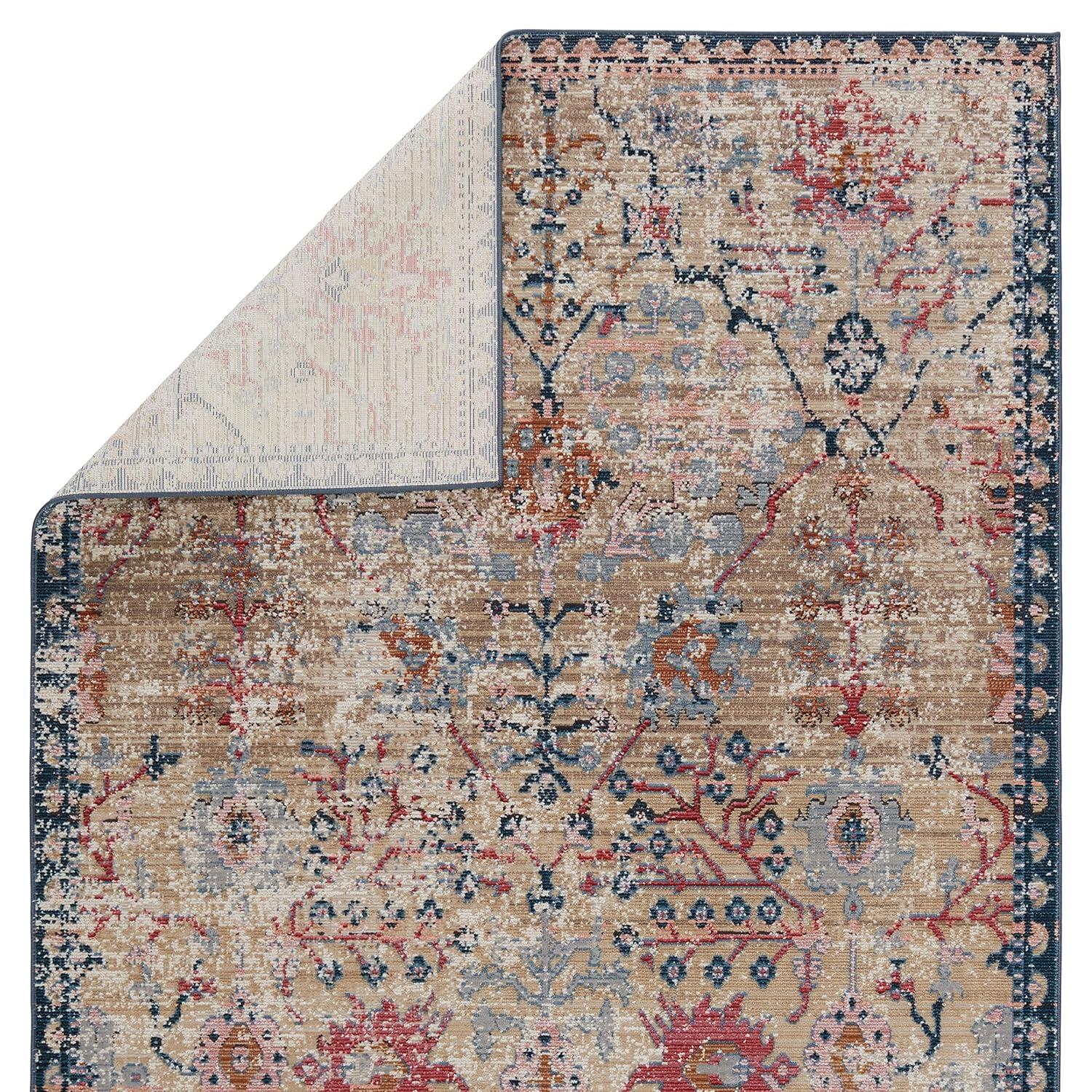 Tan and Blue Synthetic 8' x 10' Rectangular Area Rug