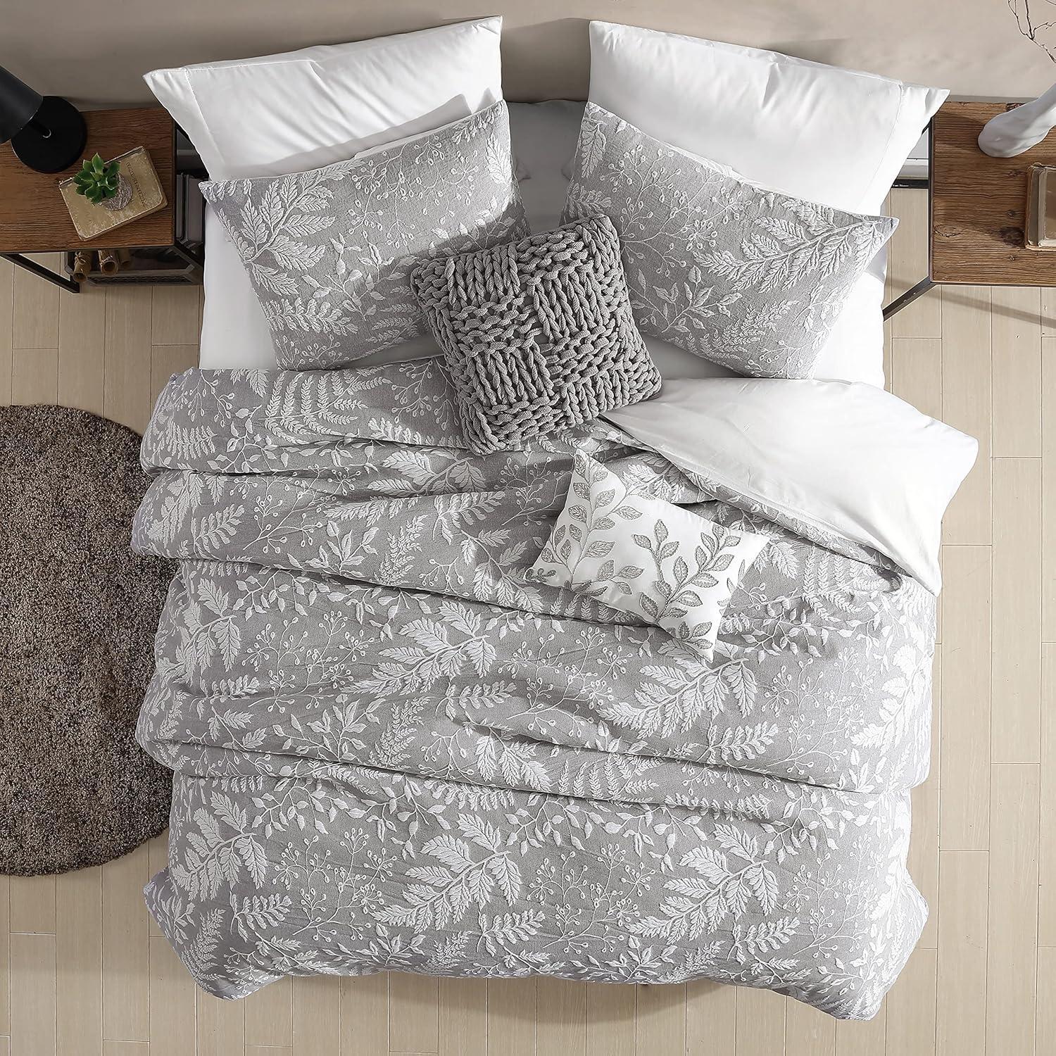 Riverbrook Home 6pc Queen Inverness Comforter Bedding Set Gray: Matelasse Design, Botanical Pattern, Includes Decorative Pillows