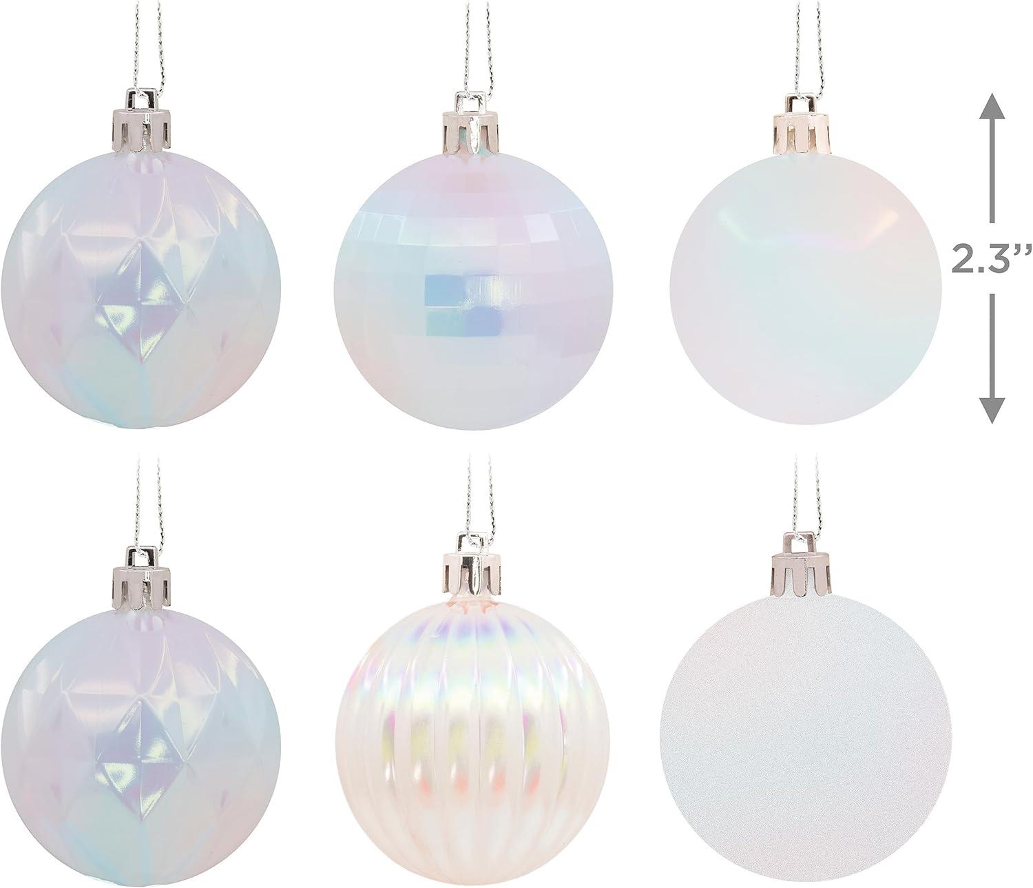 Iridescent White Shatterproof Christmas Ornament Set, 24-Piece