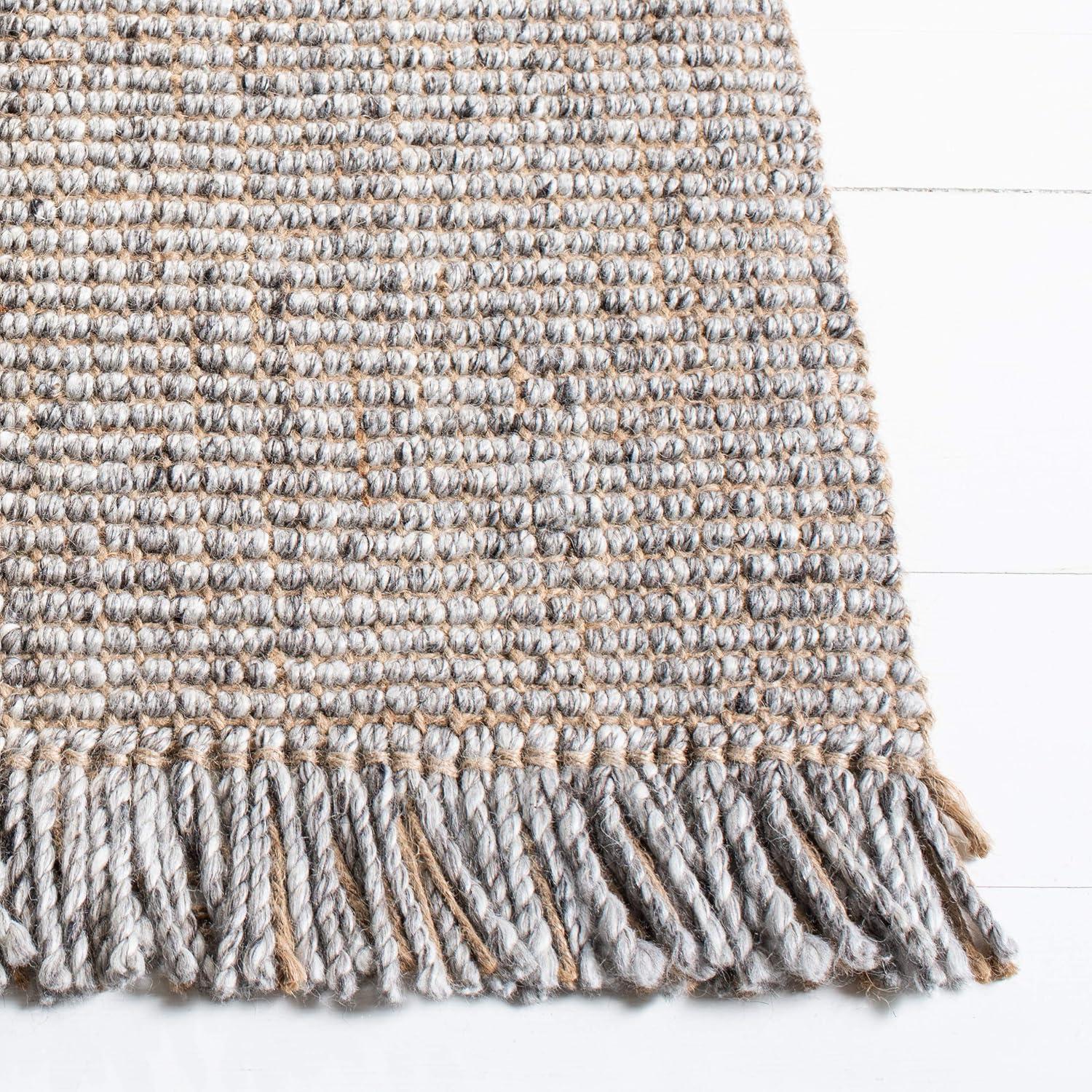 Handmade Charcoal and Natural Wool Runner Rug with Fringe