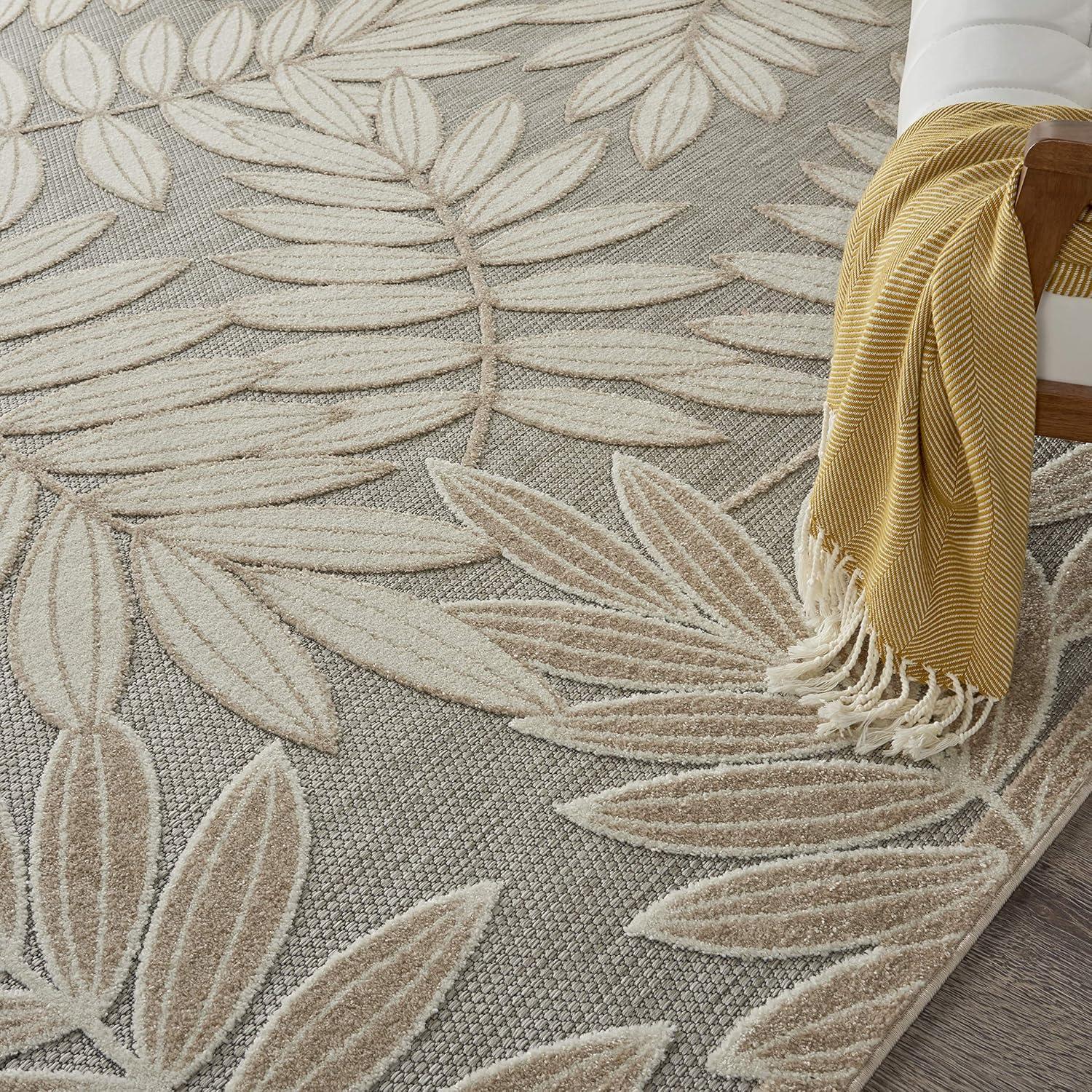 Aloha Natural Floral Leaf 7'10" x 10'6" Synthetic Outdoor Rug