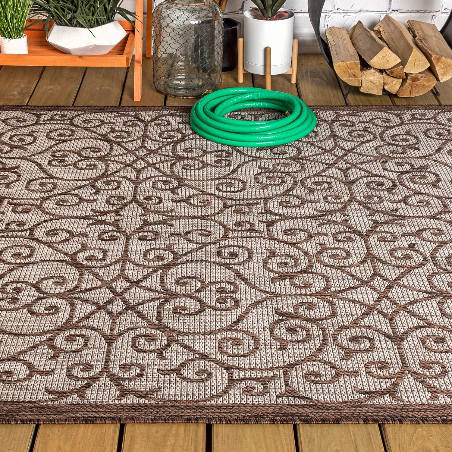 3'x5' Madrid Vintage Filigree Textured Weave Indoor/Outdoor Area Rug, Taupe/Espresso - JONATHAN Y