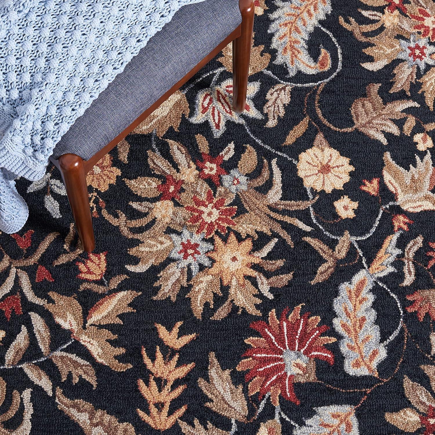 SAFAVIEH Chelsea Alaia Floral Wool Area Rug, Black, 6' x 6' Square