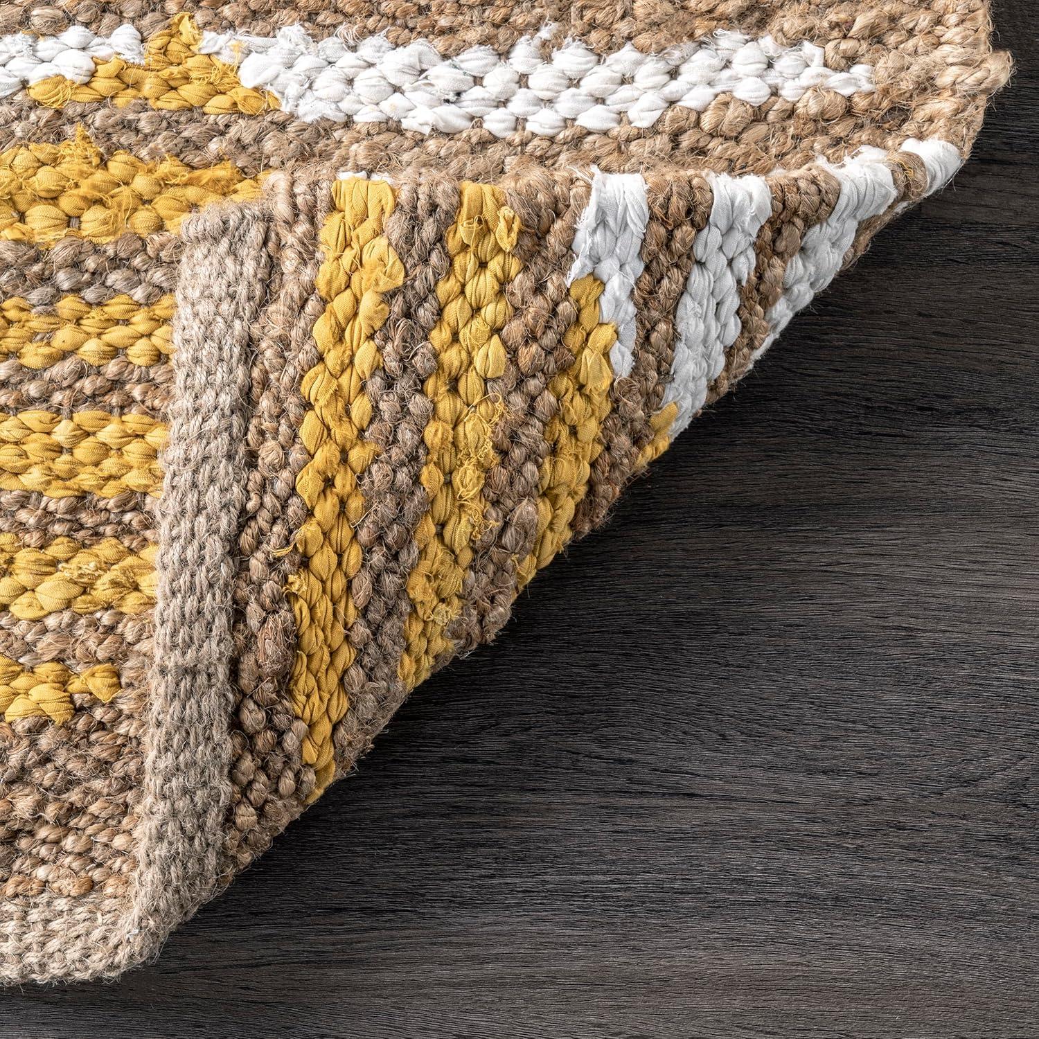 nuLOOM Hand Braided Marla Denim And Jute Diamonds Area Rug