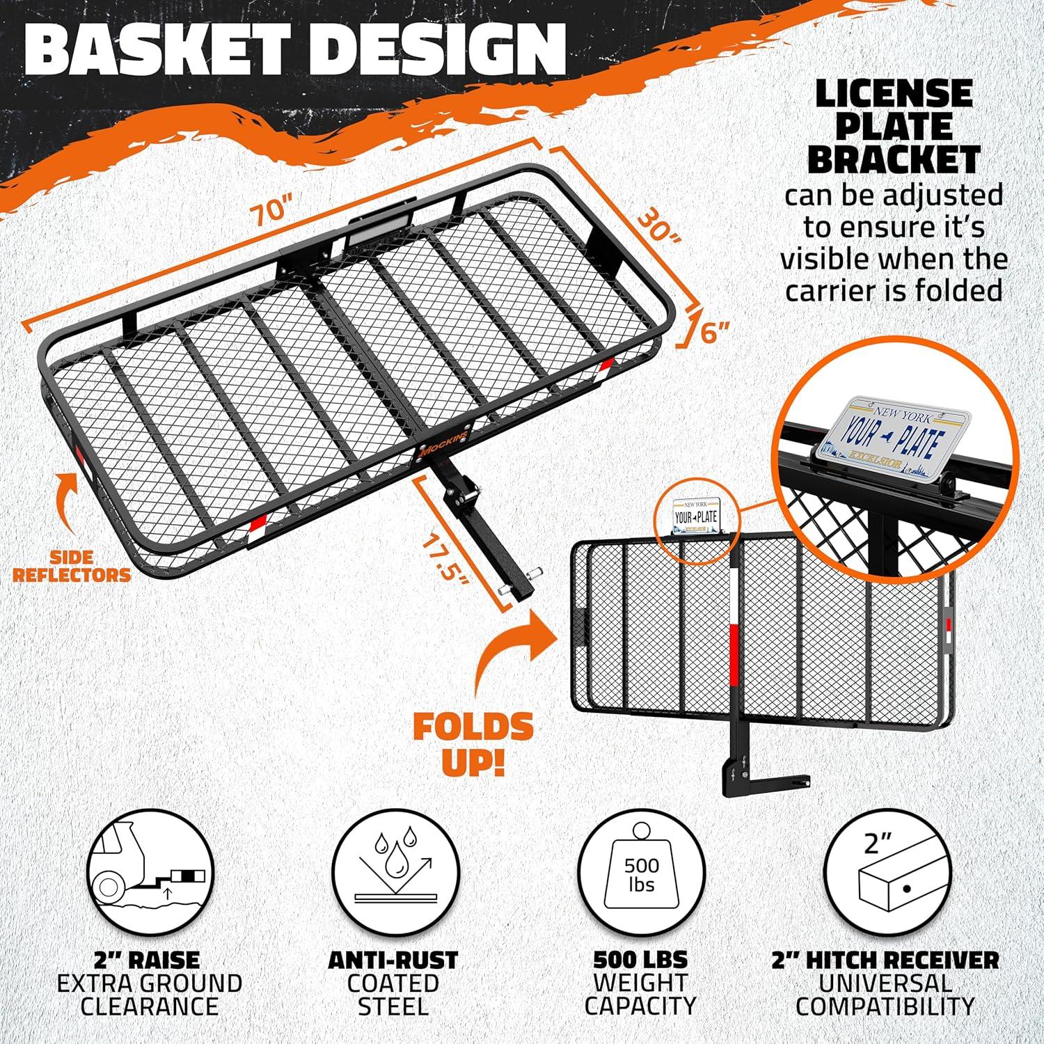 70 in. x 30 in. x 6 in. Foldable Hitch Cargo Carrier with 500 lbs. Capacity - Includes 40 cu. ft. Waterproof Cargo Bag