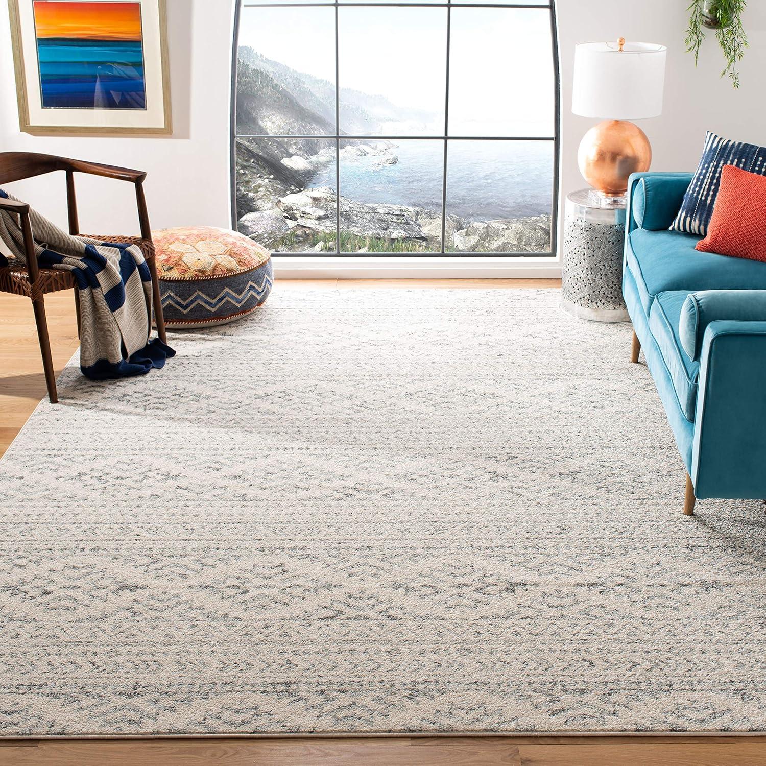 Gray and Ivory Hand-Knotted Synthetic Area Rug