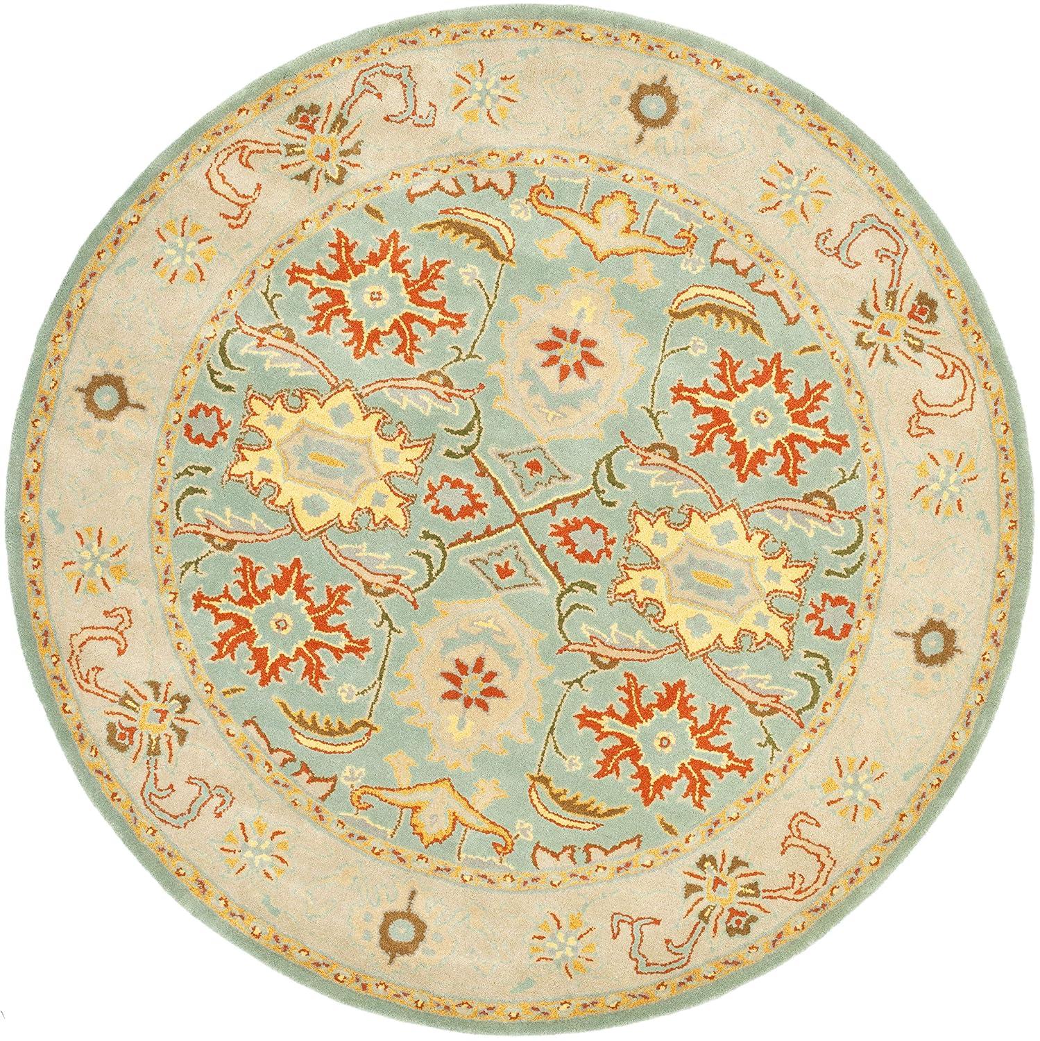 Heritage HG734 Handmade Area Rug - 6' Round - Light Blue/Ivory - Safavieh
