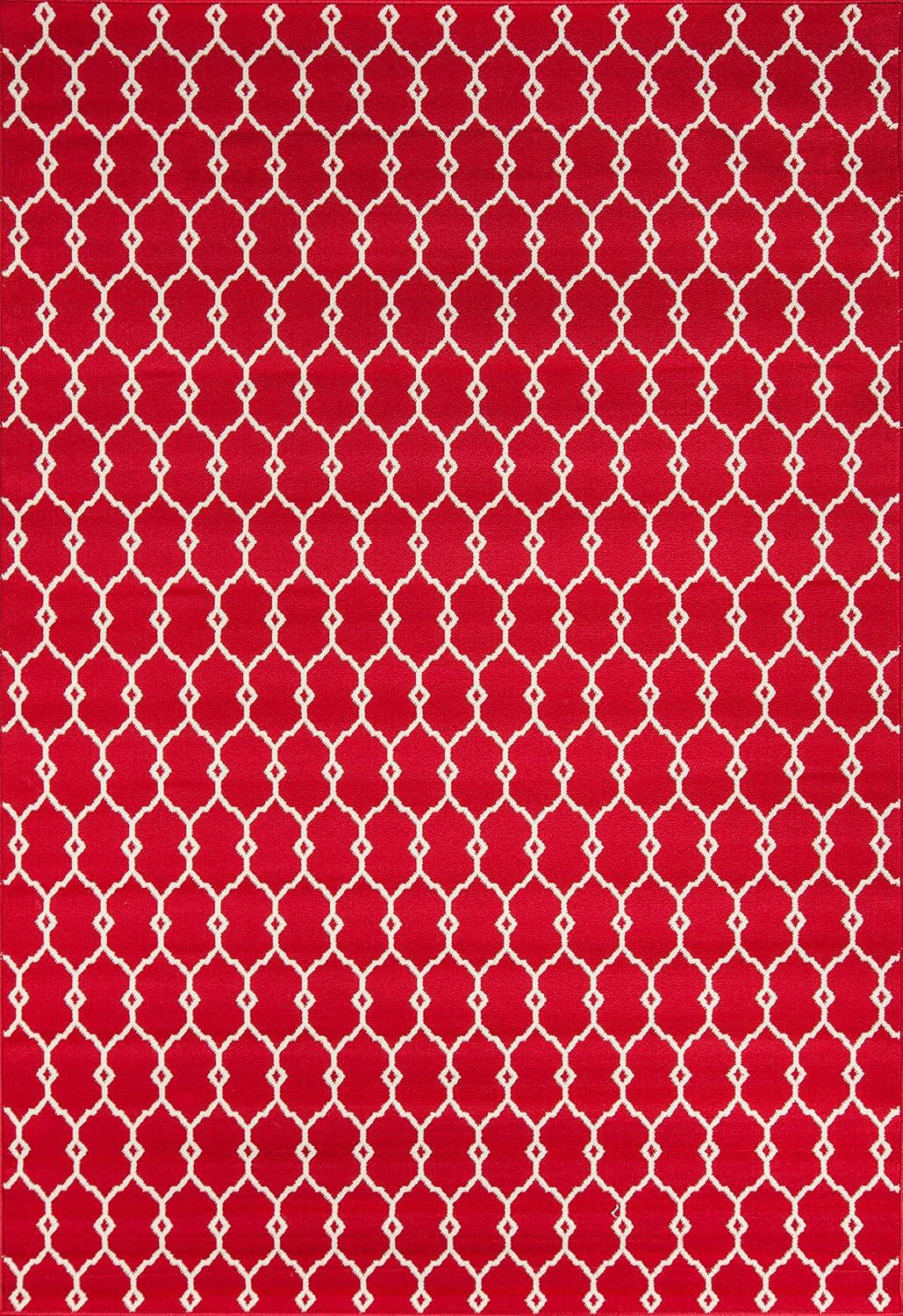 Elegant Trellis Red Synthetic 5'3" x 7'6" Easy-Care Outdoor Rug