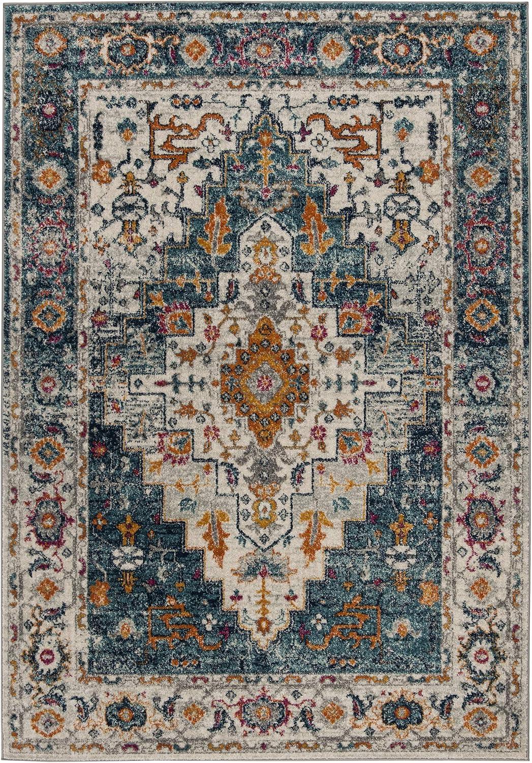 SAFAVIEH Madison Blaire Floral Bordered Area Rug, Turquoise/Ivory, 3' x 5'