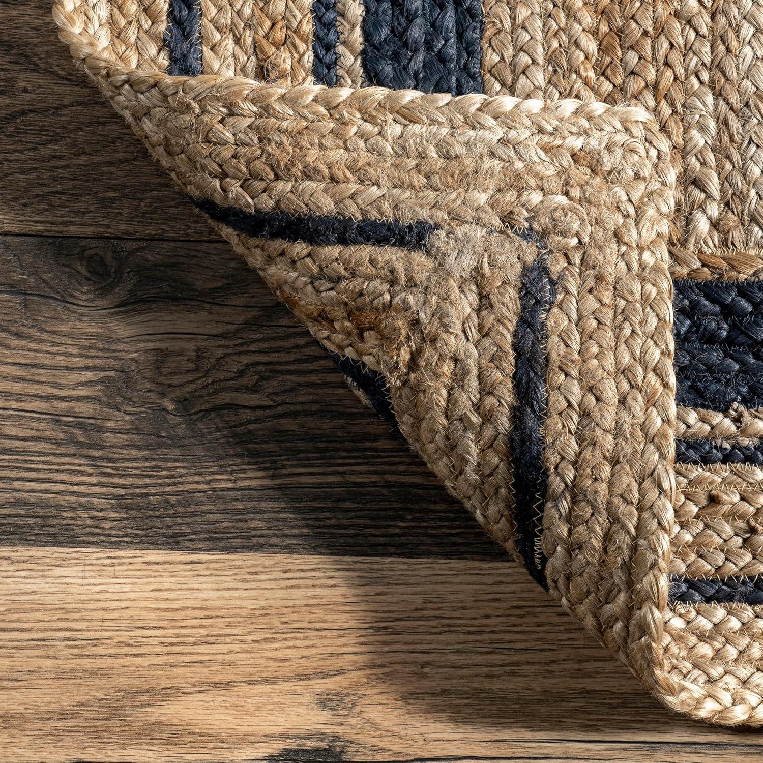 Nuloom Rikki Bordered 4x6 Jute Indoor Area Rug for Dining Room Rug Neutral Rug Living Room Rug Kitchen, Navy/Natural