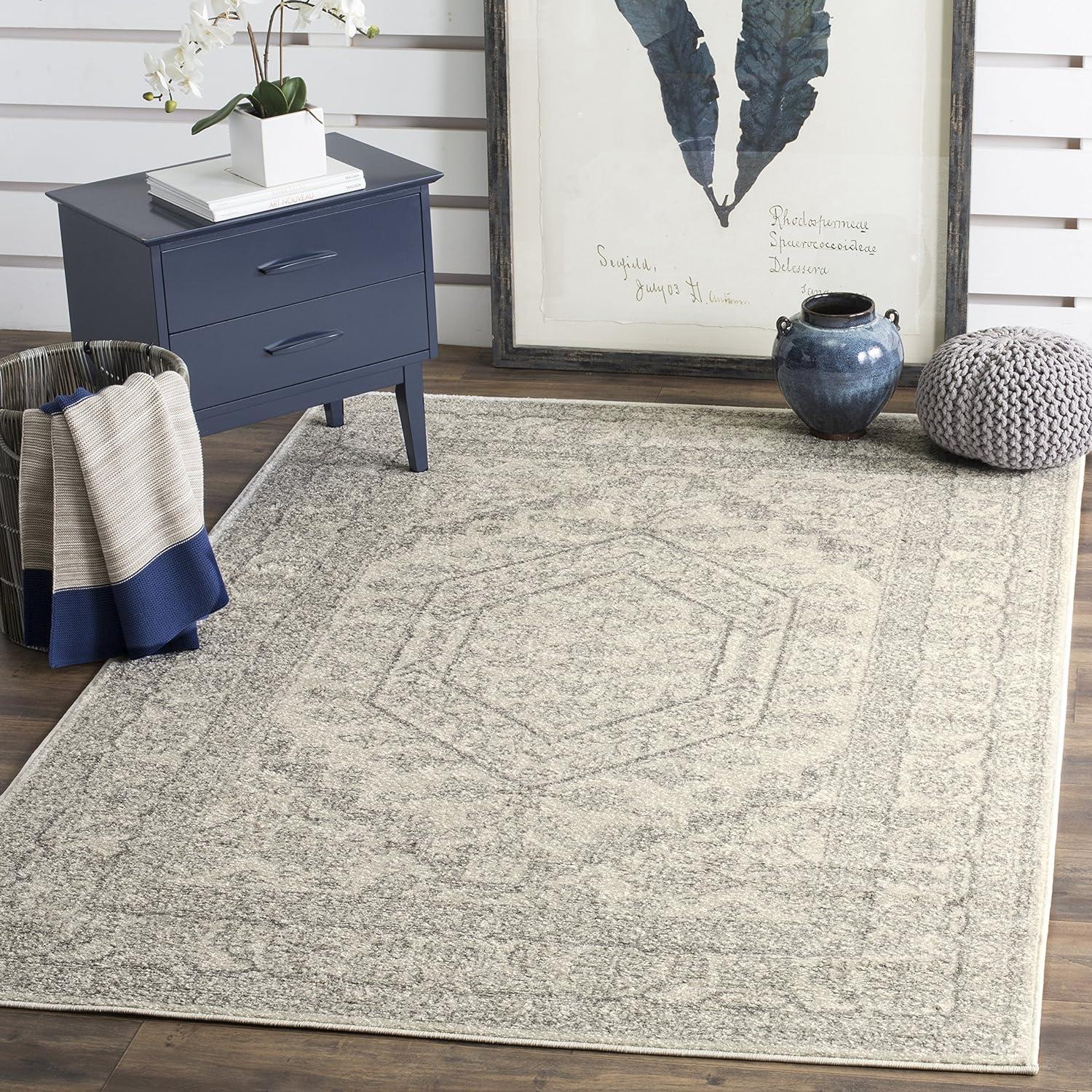 Adirondack ADR108 Power Loomed Area Rug - Ivory/Silver - 4'x4' - Safavieh.