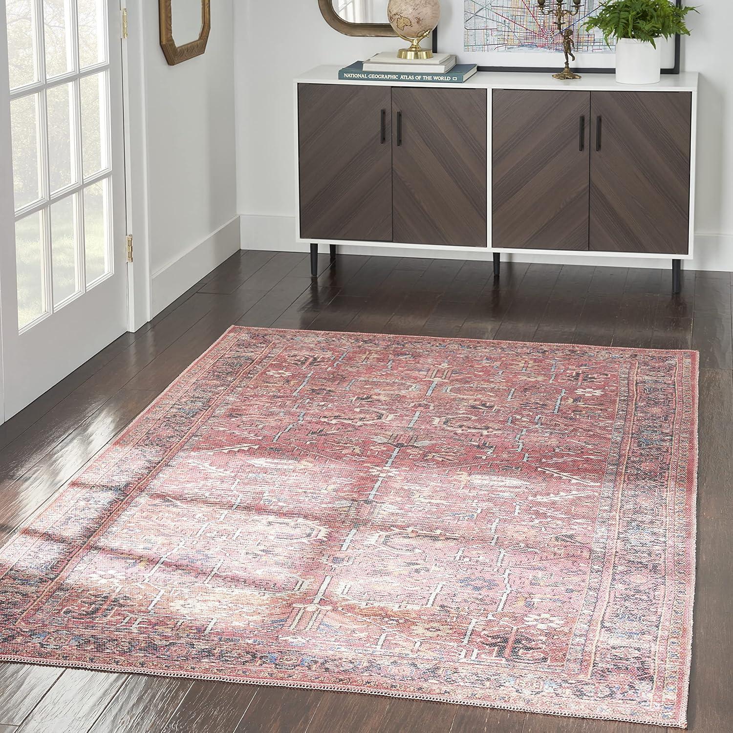 Bungalow Rose Machine Washable Oriental Red Area Rug