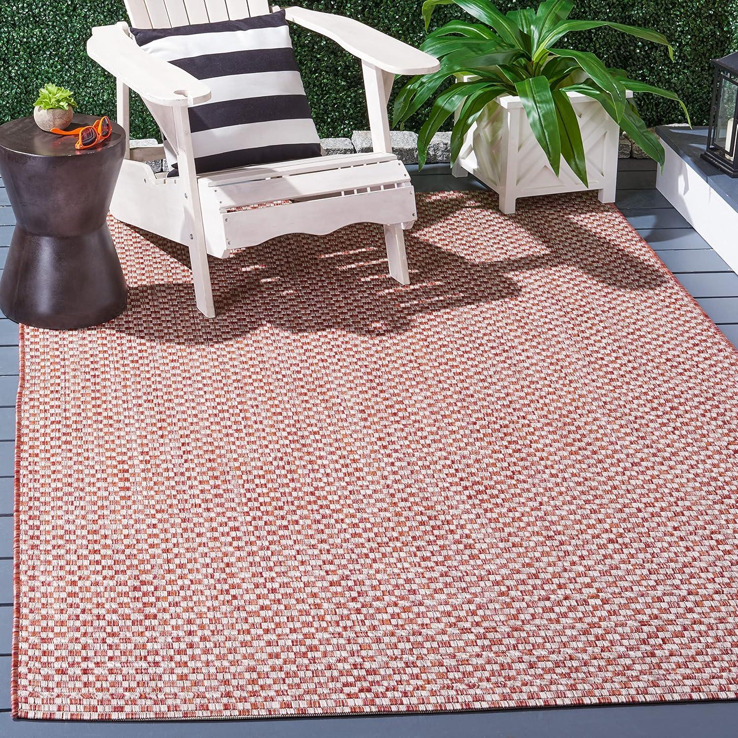 Courtyard CY8653 Power Loomed Indoor and Outdoor Area Rug - Rust/Light Grey - 4'x4' - Safavieh