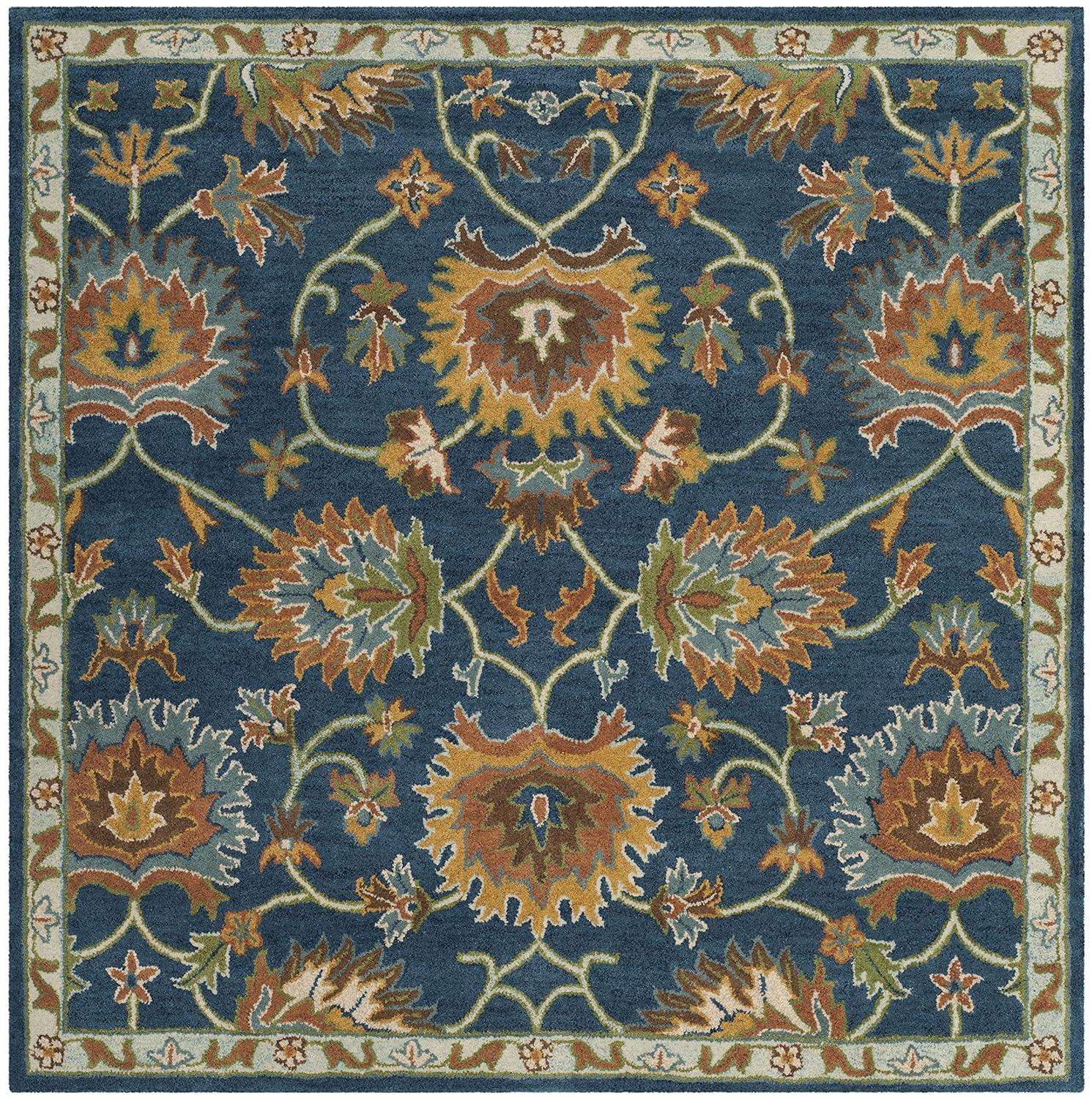 SAFAVIEH Heritage Sharla Floral Wool Area Rug, Navy, 6' x 6' Square