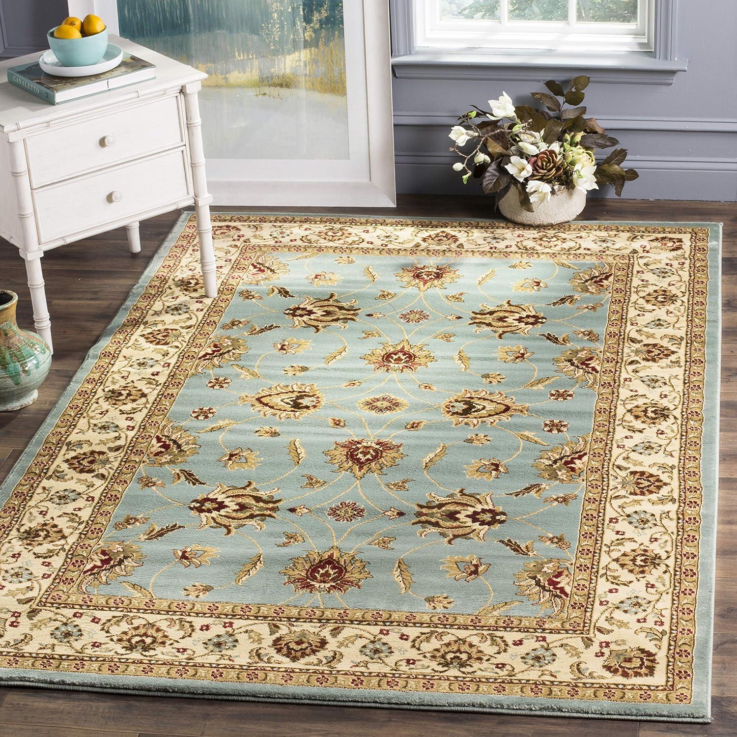 Elegant Blue and Ivory Square Synthetic Area Rug, 6'7" x 6'7"