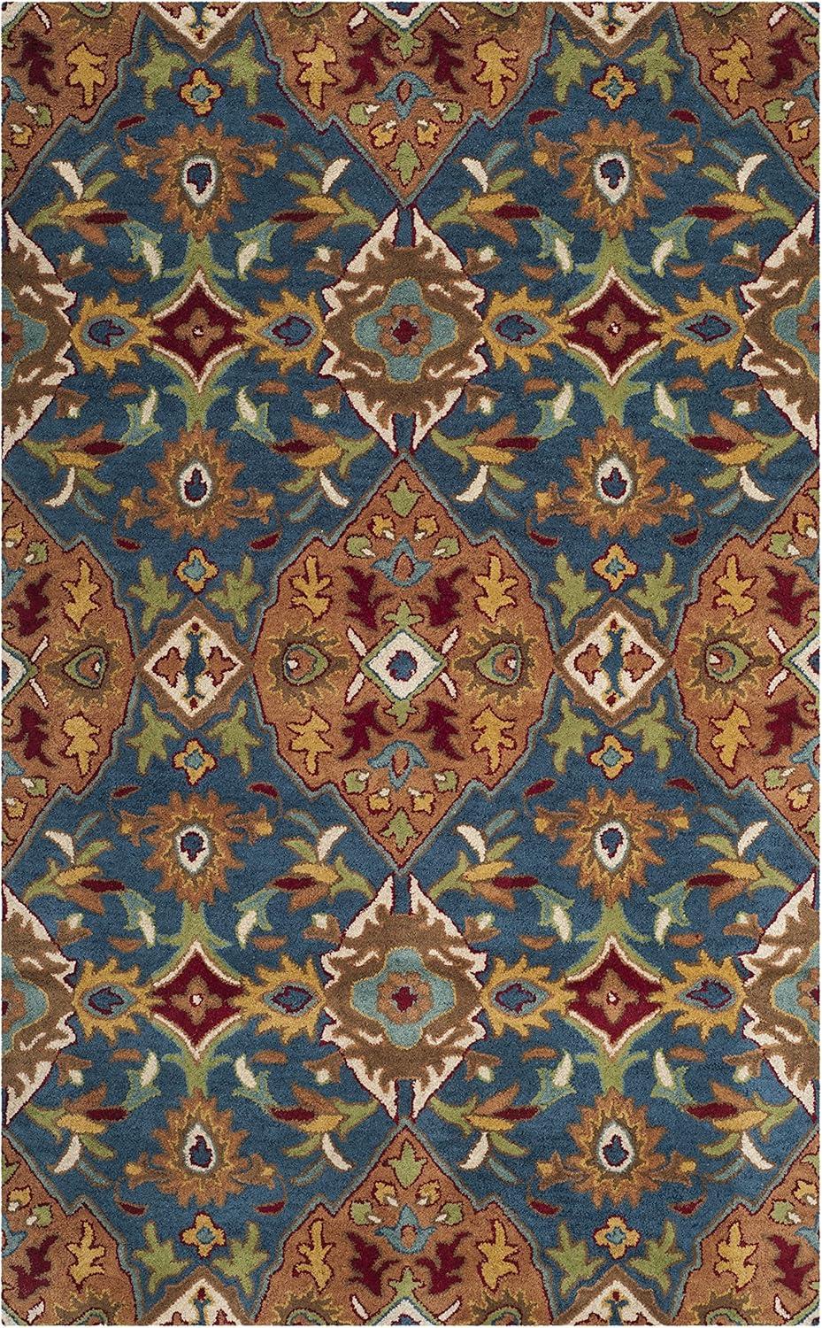 SAFAVIEH Heritage Reanna Geometric Floral Wool Area Rug, Camel/Blue, 4' x 6'