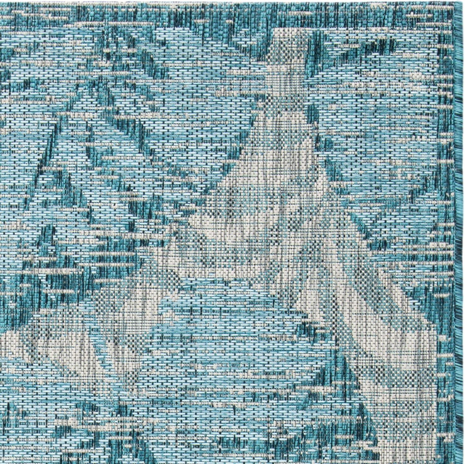 Modern Grey & Aqua Synthetic Square Easy-Care Area Rug - 4' x 5'7"