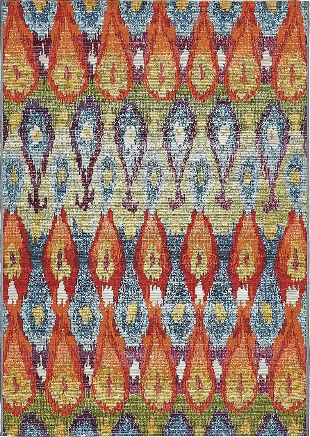 Unique Loom Outdoor Modern Collection Area Rug - Ikat (4' 1" x 6' 1" Rectangle Multi/Burgundy)