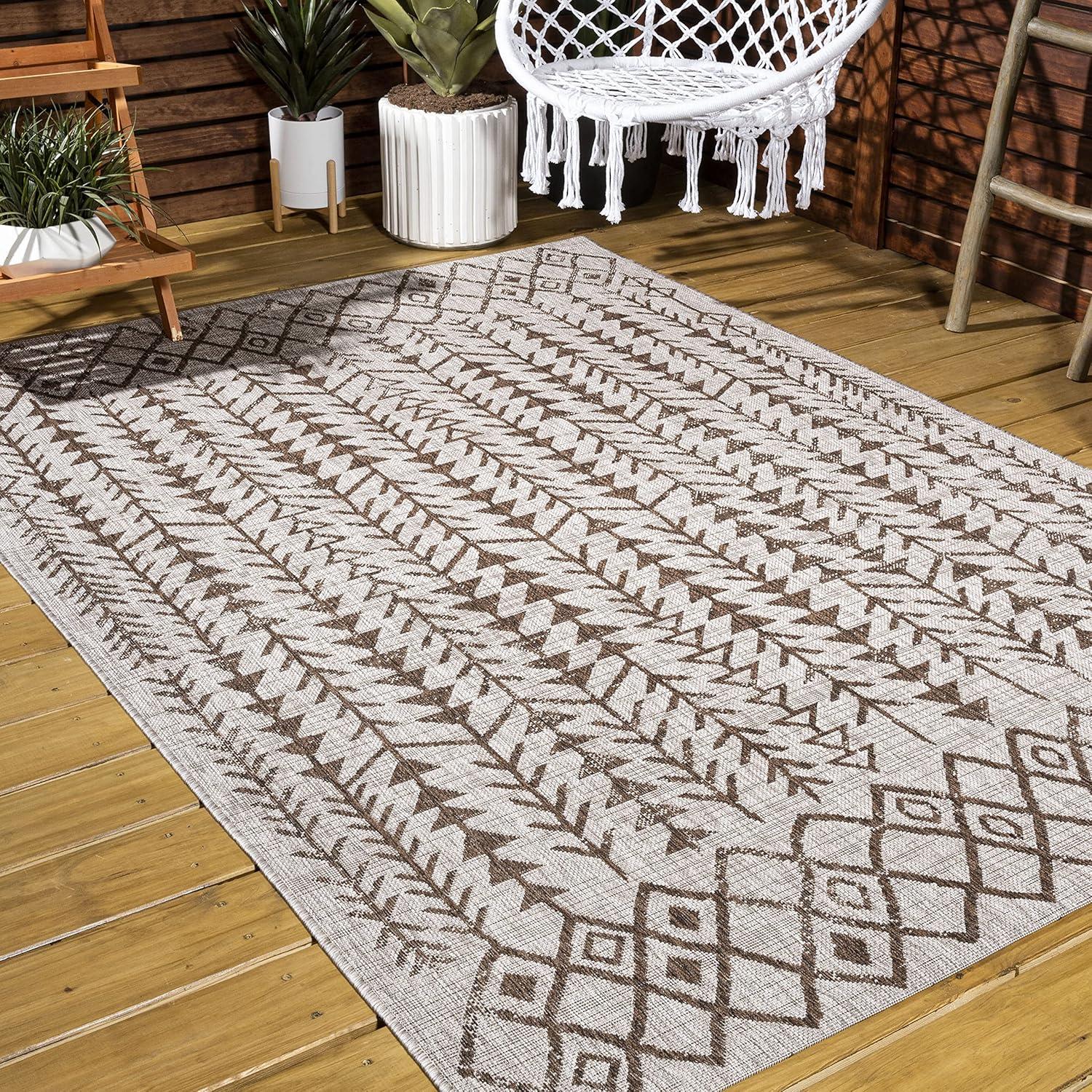 Moroccan-Inspired Geometric Soft Low Pile Area Rug - Beige/Brown