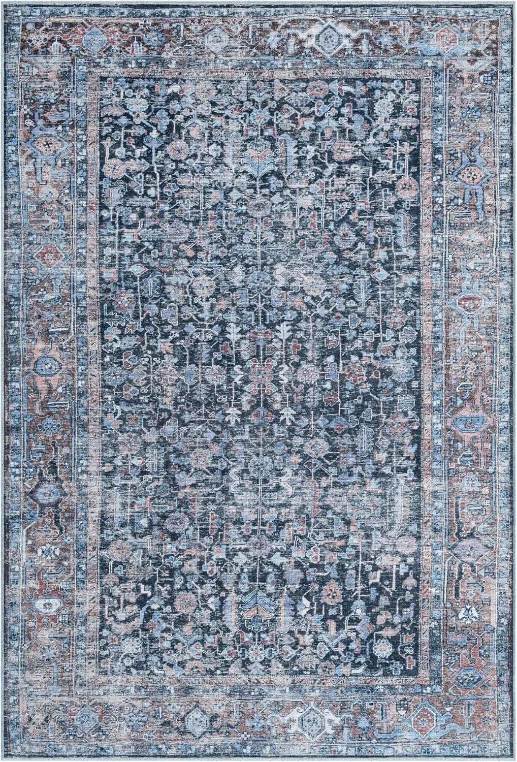 Everwash Blue Distressed Vintage Washable Area Rug 3'11" x 5'6"