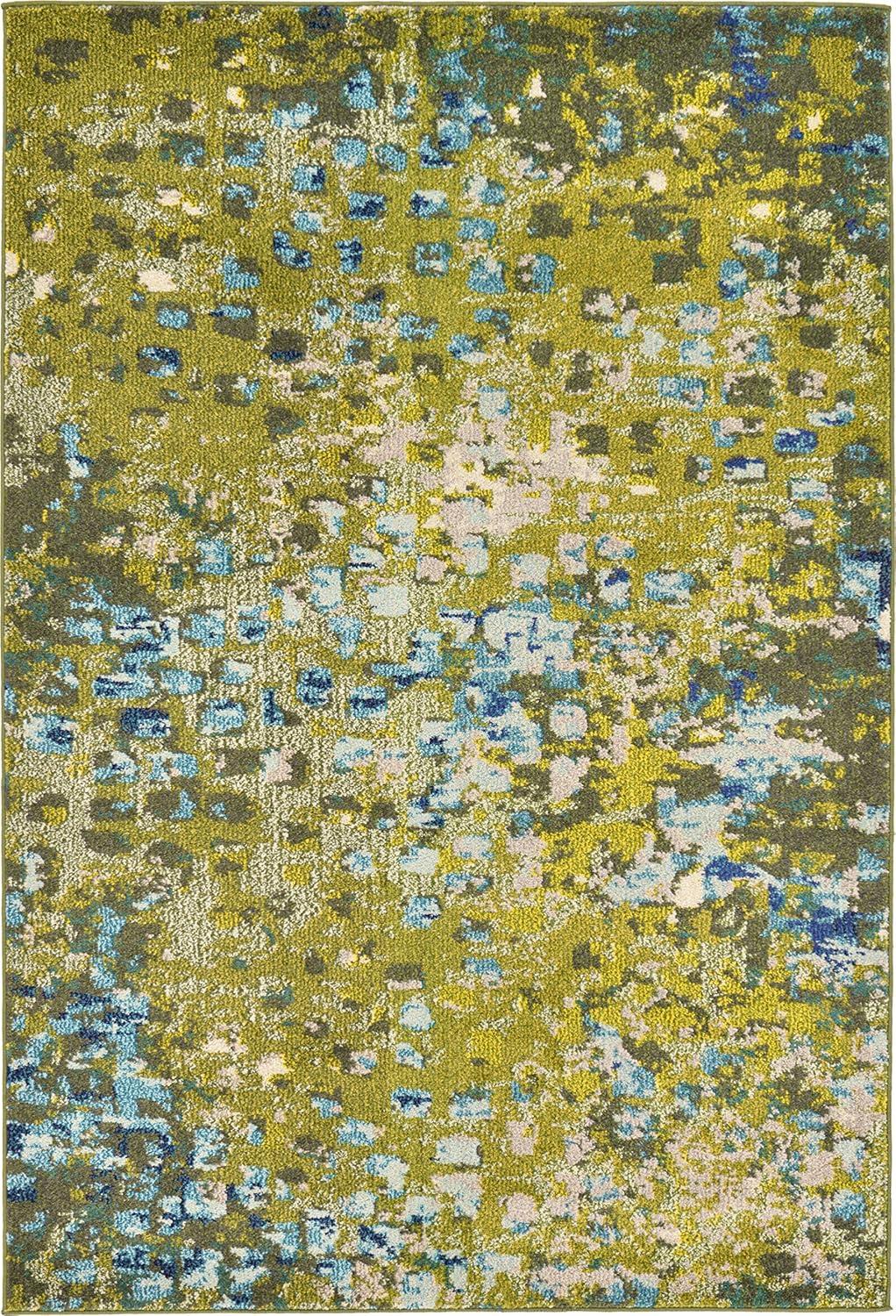 Green Abstract Stain-Resistant Synthetic Indoor Rug, 4' x 6'