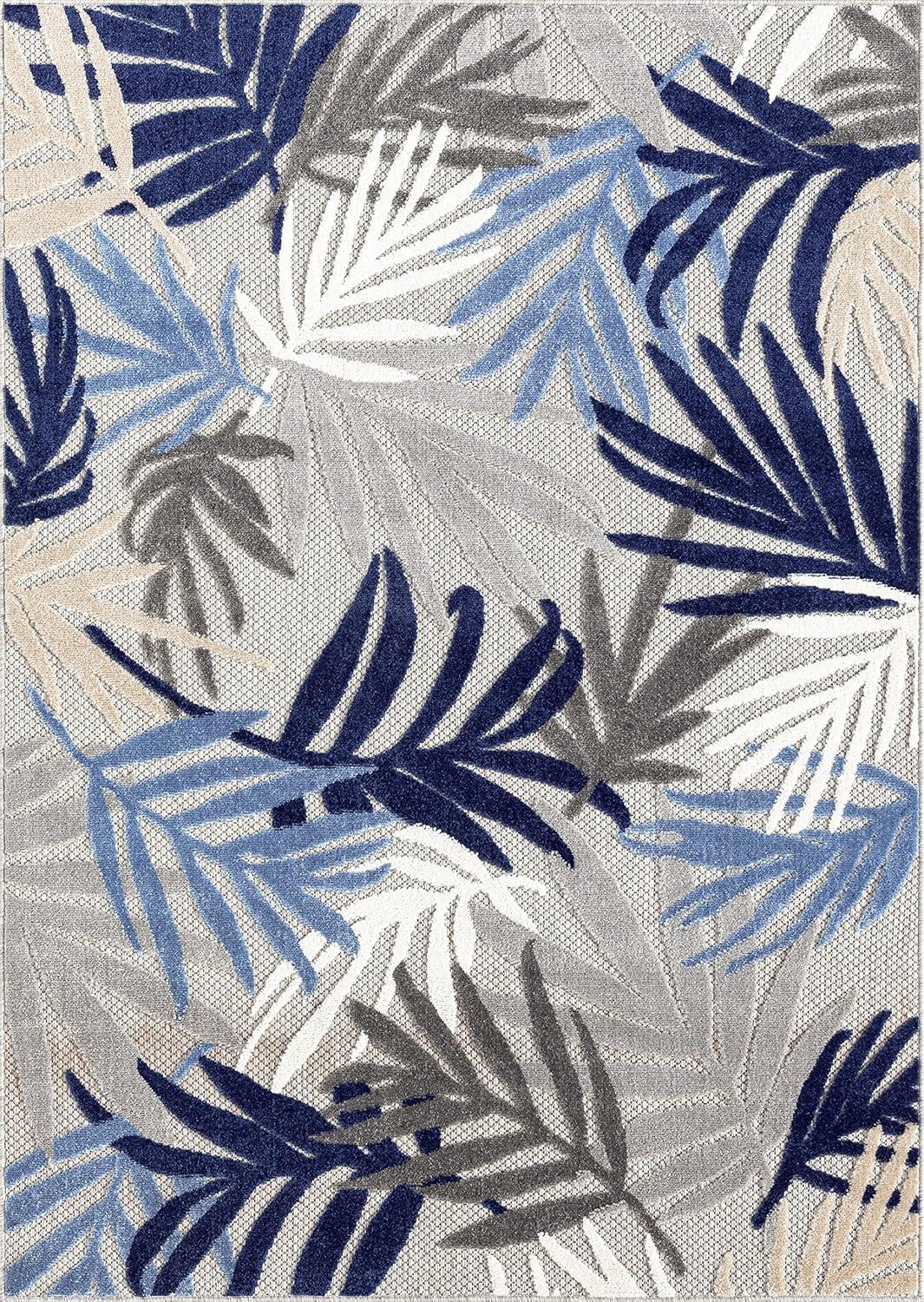 Oasis Blue and Gray Floral 8' x 10' Synthetic Indoor/Outdoor Rug