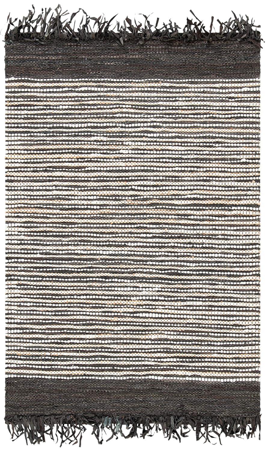 Vintage Leather VTL373 Hand Woven Indoor Area Rug - Dark Brown/Multi - 4'x6' - Safavieh.