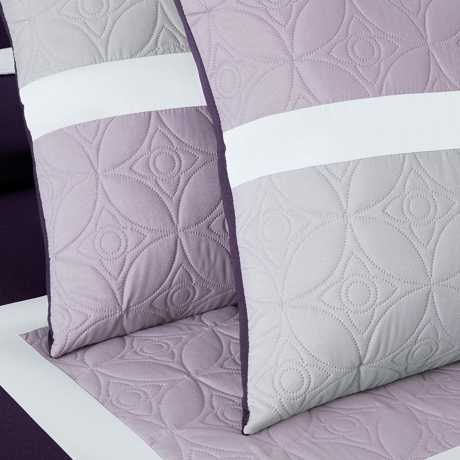 Chezmoi Collection Bernard 7-Piece Queen Bed in a Bag Comforter Set with Sheets, Lightweight Comforter Lavender Purple Gray Patchwork Quilted Medallion Bedding Set for All Season