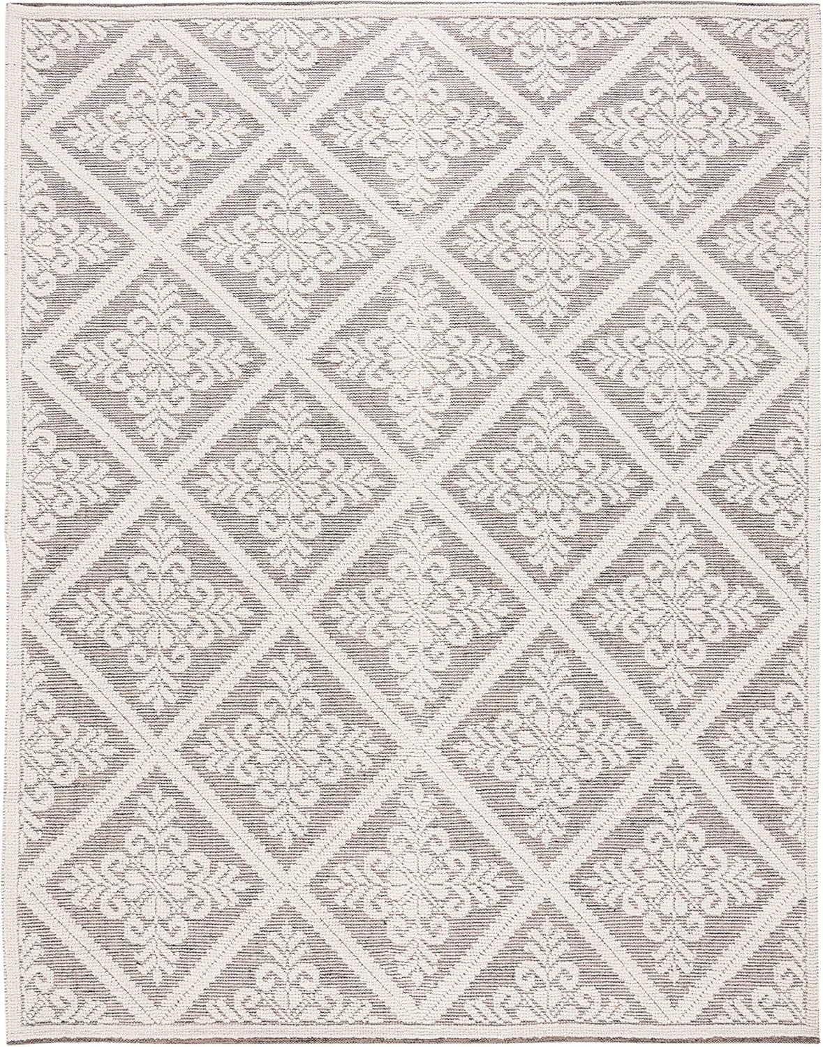 SAFAVIEH Vermont Trinity Floral Geometric Wool Area Rug, 9' x 12', Ivory/Brown