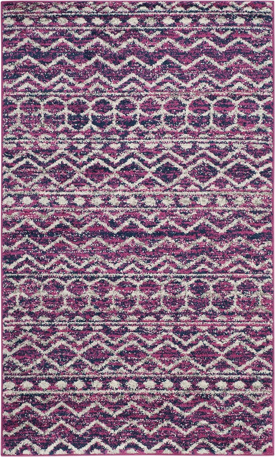 Fuchsia and Navy Geometric Striped 3' x 5' Area Rug