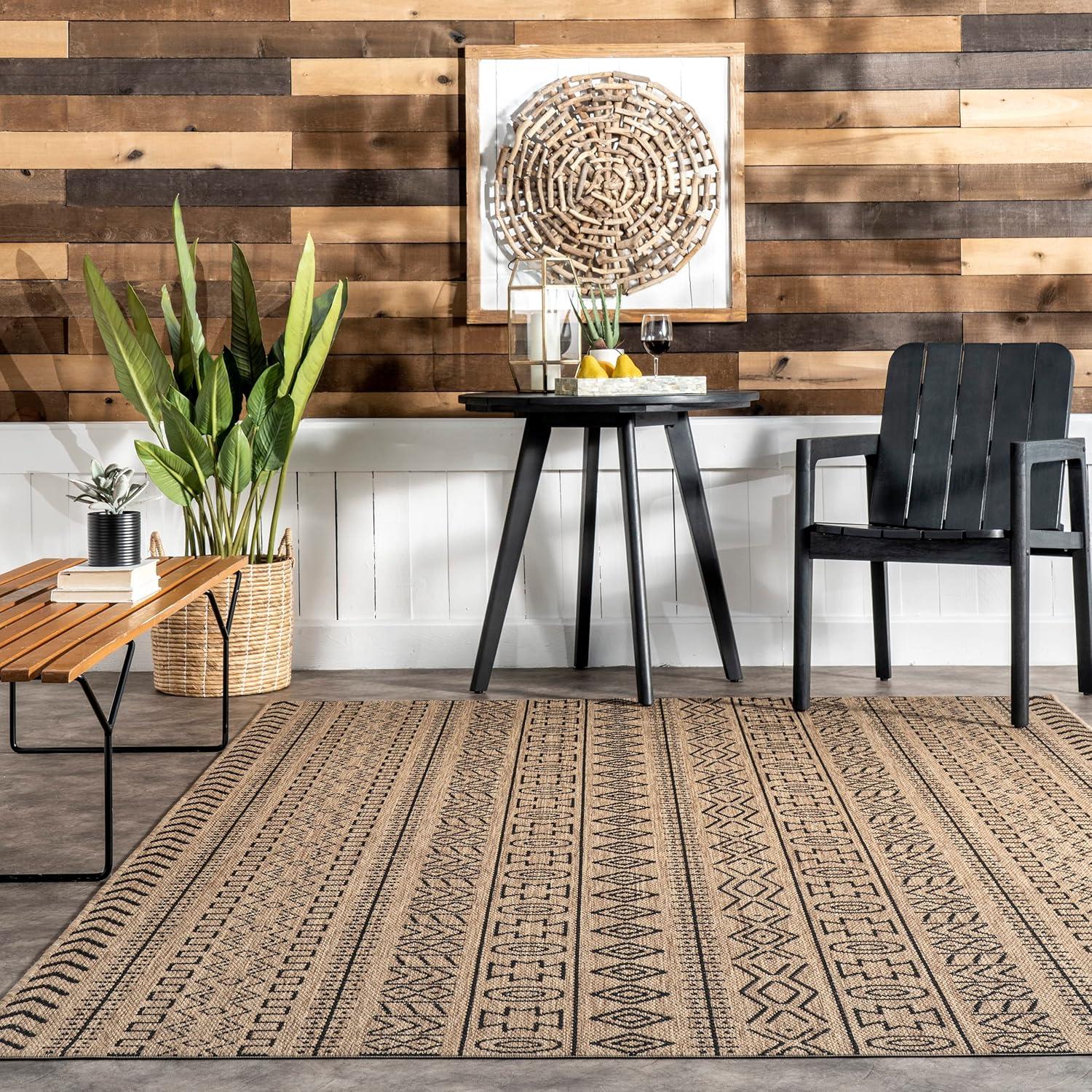 Reversible Brown Synthetic Square Indoor/Outdoor Rug