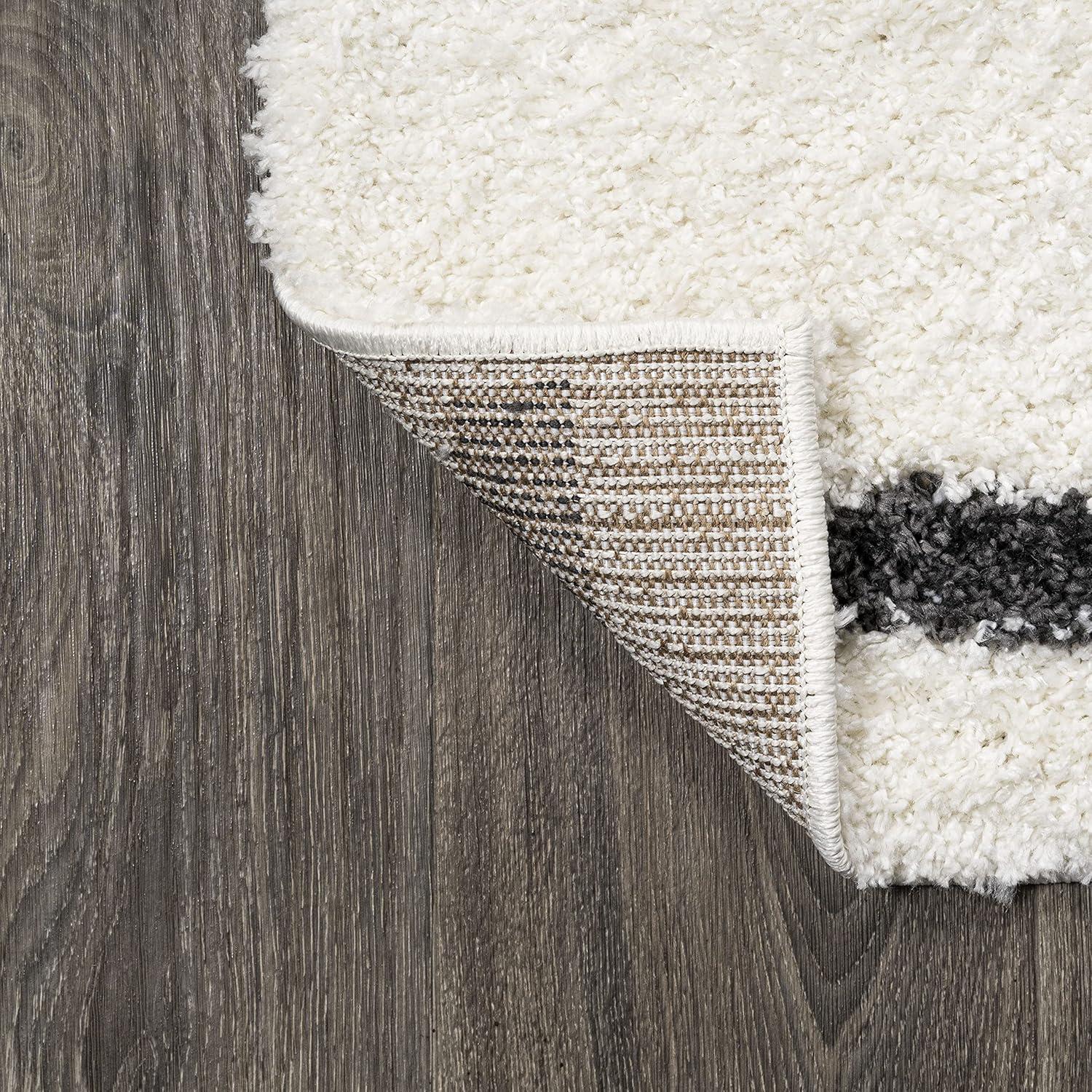 2'x10' Alaro Berber Stripe Shag Runner Rug, White - JONATHAN Y