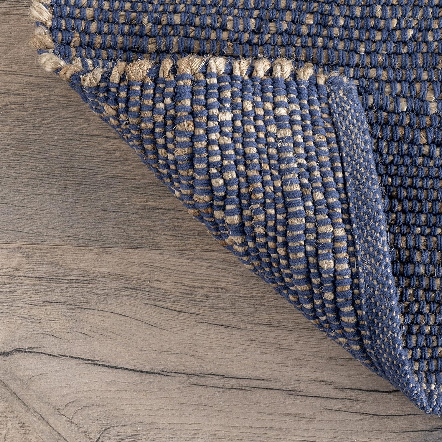 Nuloom 5x8 Elfriede Jute & Cotton Hand Woven Indoor Area Rug, Blue, Solid Rustic Farmhouse Style Natural Fiber Bedroom, Living Room,