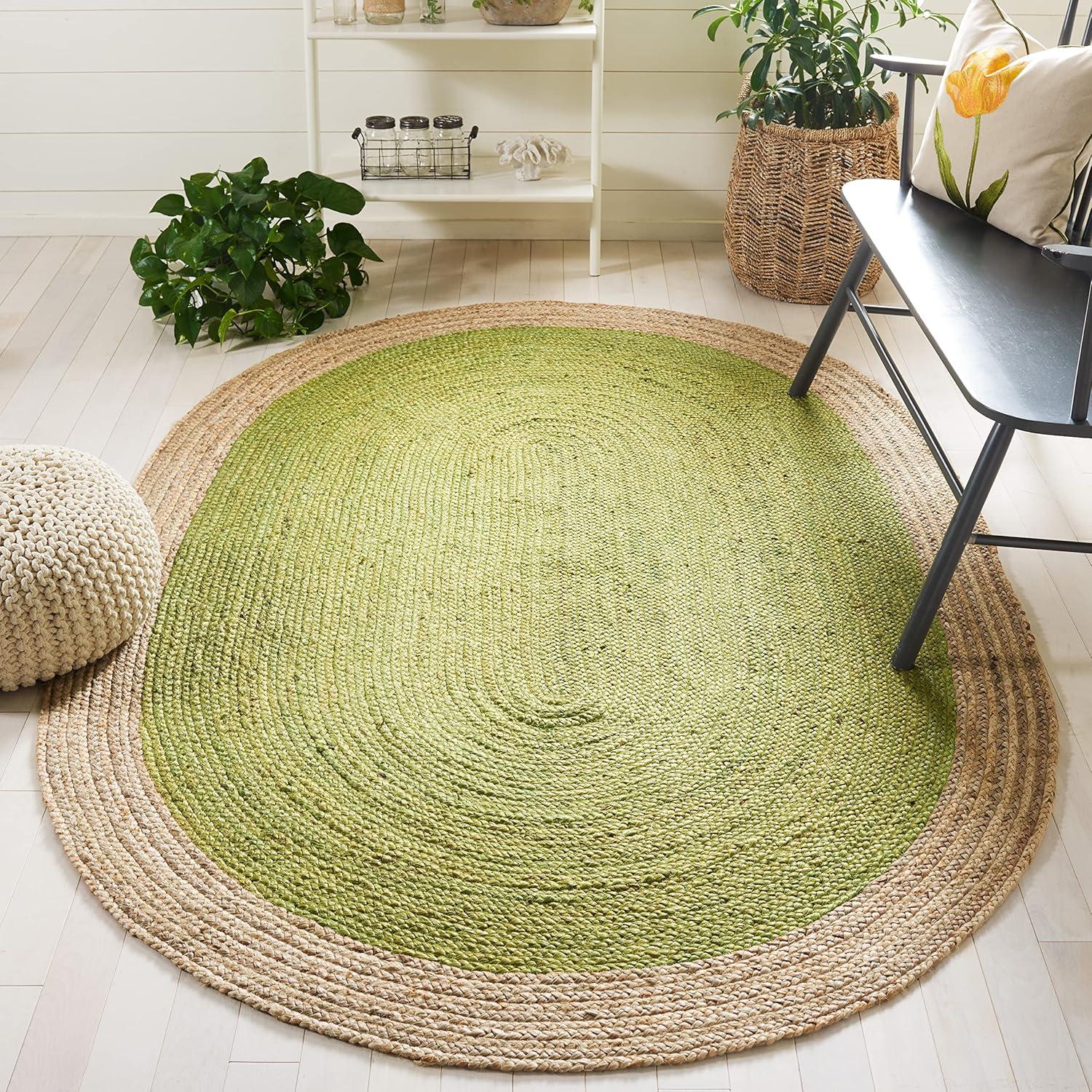 Natural Fiber NF801 Hand Woven Area Rug - Green/Natural - 3'x5' Oval - Safavieh.