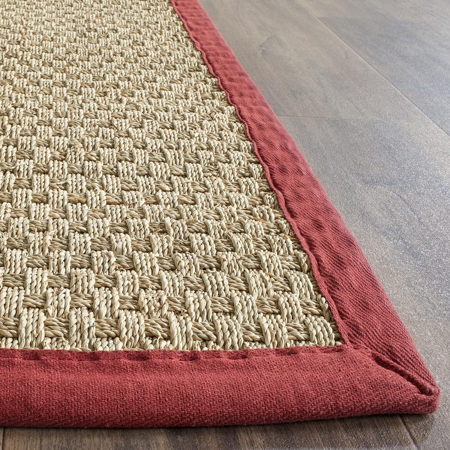 SAFAVIEH Natural Fiber Arbor Border Area Rug, Natural/Red, 9' x 12'