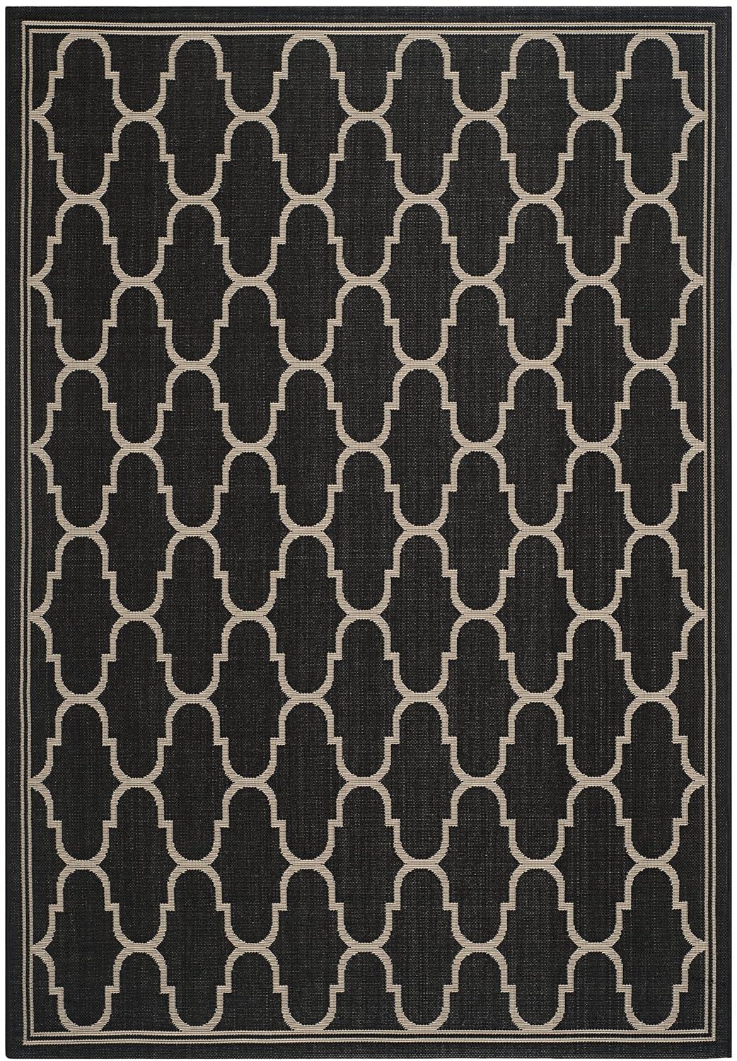 SAFAVIEH Courtyard Eustacia Geometric Trellis Indoor/Outdoor Area Rug Anthracite/Beige, 9' x 12'6"