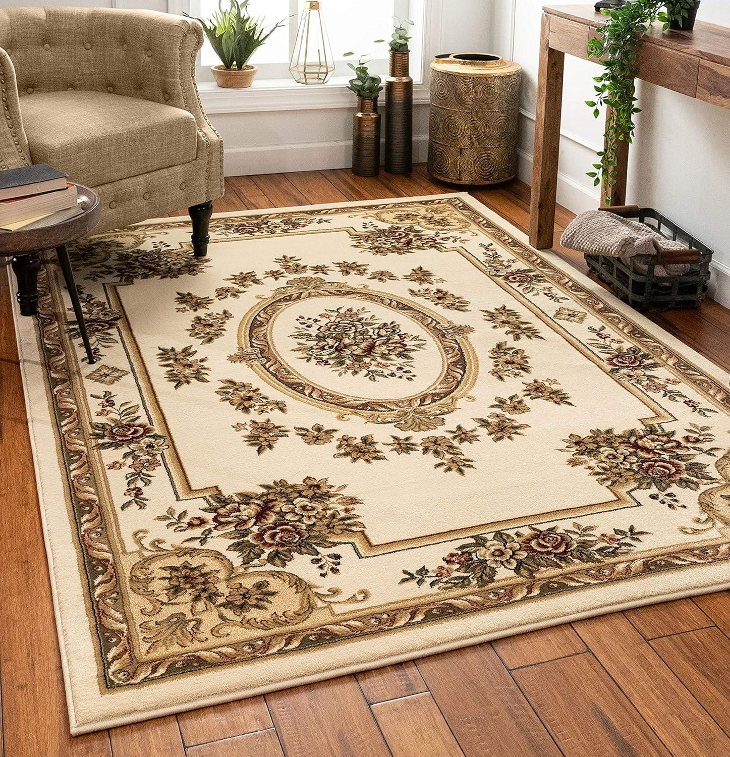 Well Woven Pastoral Medallion French European Floral Formal Traditional Modern Classic Thick Soft 5'3" x 7'3" Red Area Rug
