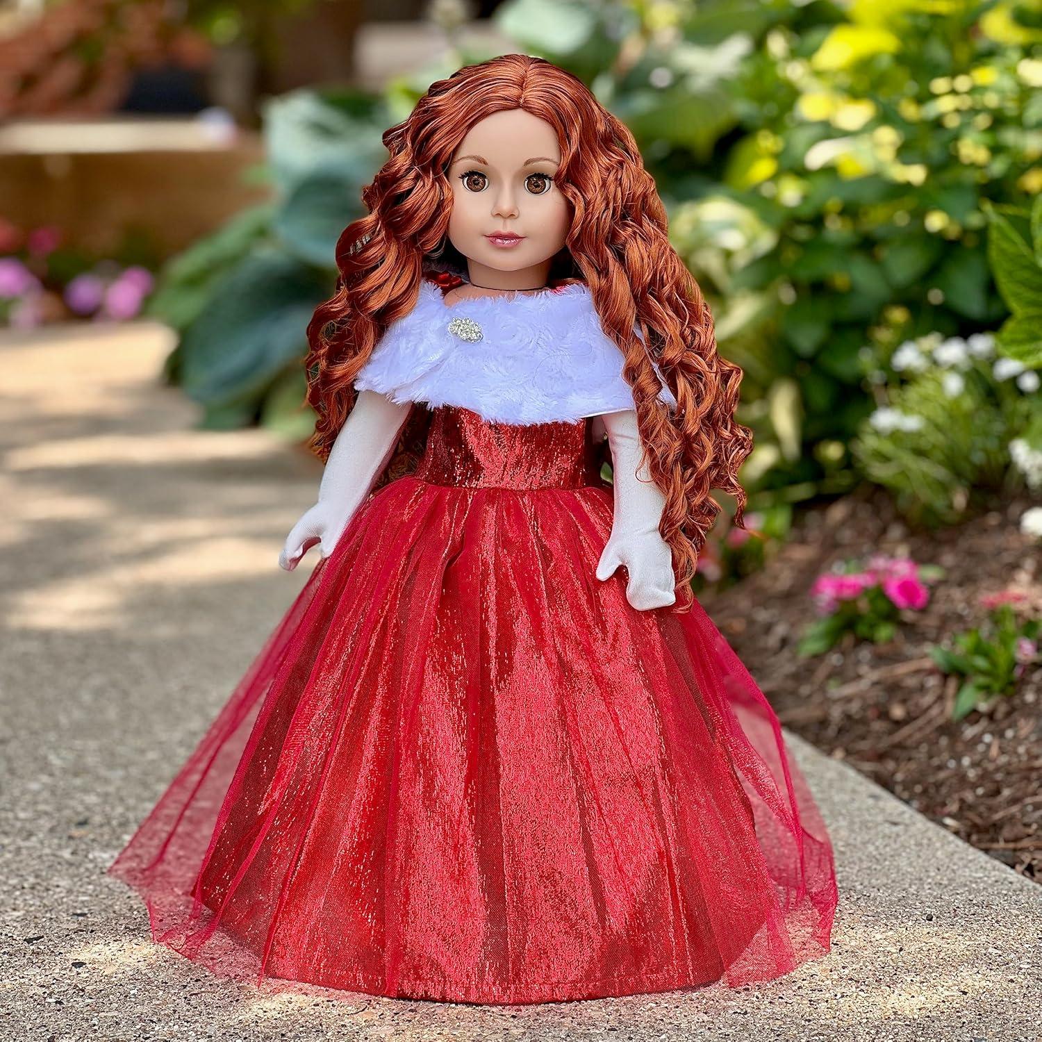 Red Gown with White Faux Fur Stole and Gloves for 18" Dolls