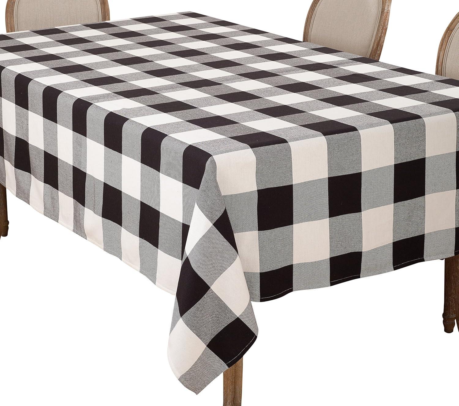 Saro Lifestyle Classic Buffalo Plaid Check Design Cotton Tablecloth, 65"x160", Black