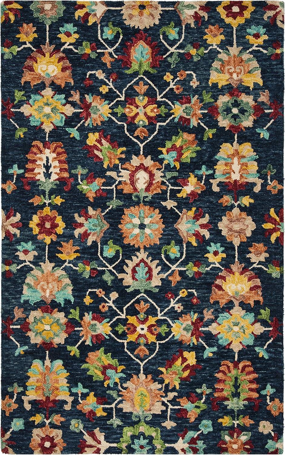 SAFAVIEH Aspen Magdalena Floral Bordered Wool Area Rug, Navy/Red, 6' x 9'