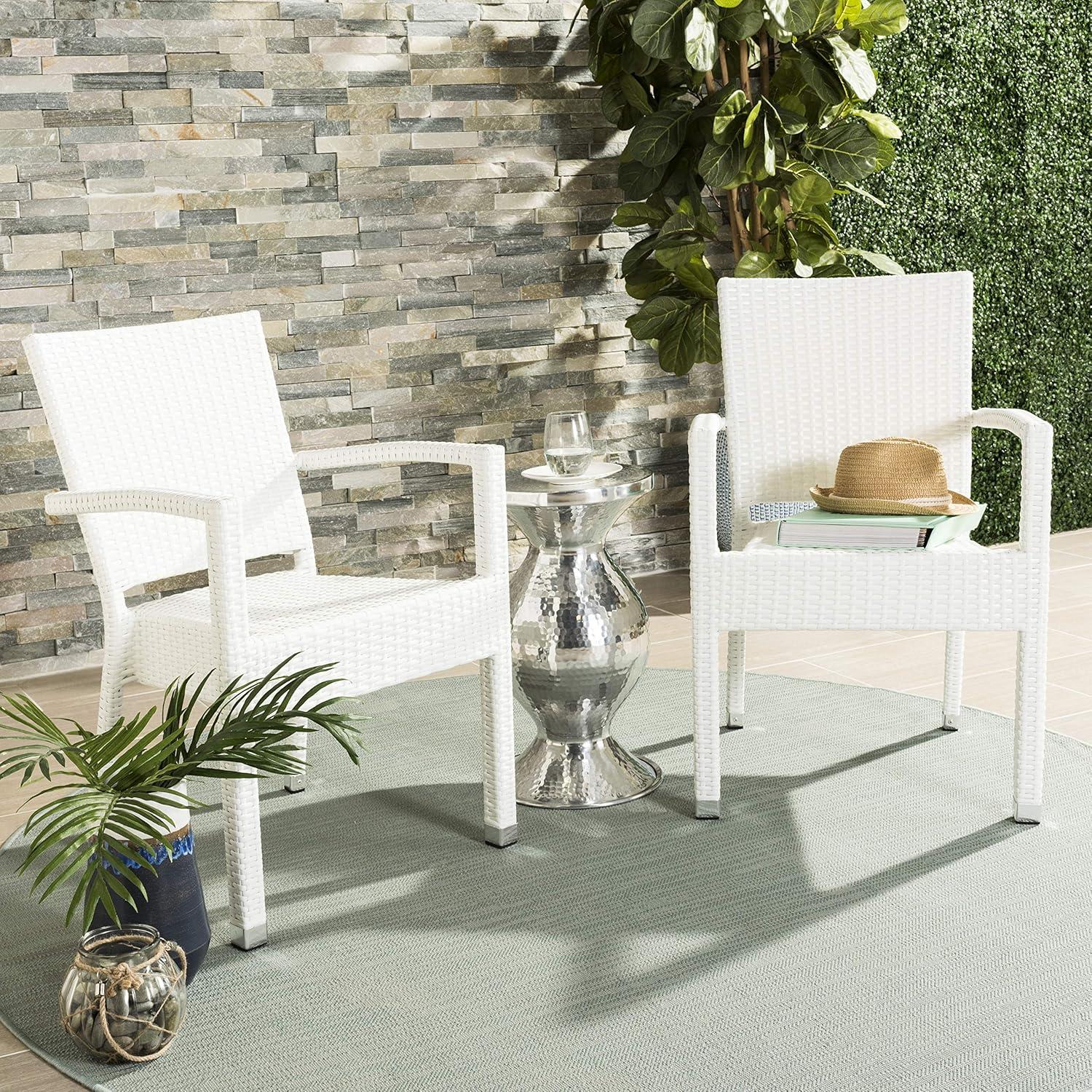 Kelda Stackable Arm Chair Indoor/Outdoor (Set Of 2) - PAT4004 - White - Safavieh