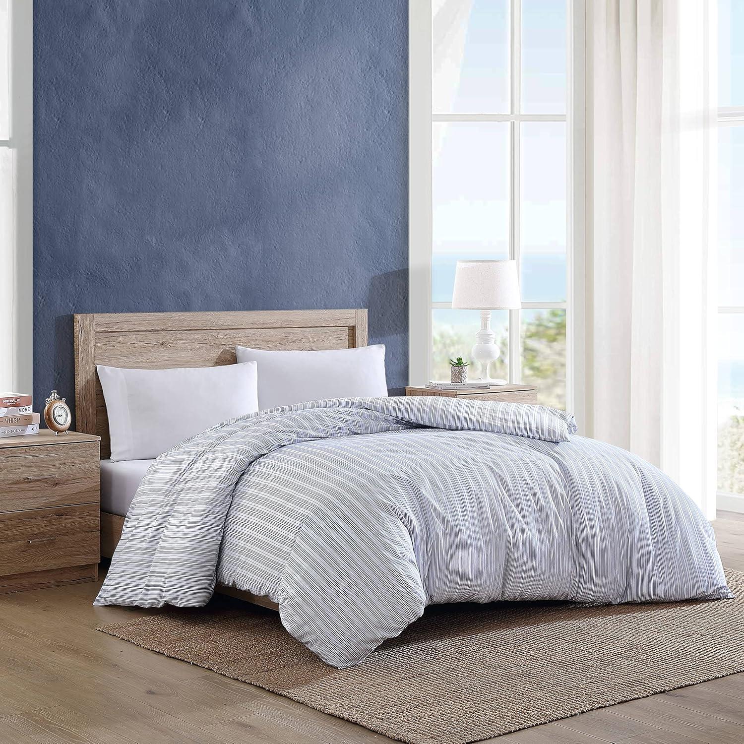 Nautica Beaux Stripe Blue Cotton Percale Duvet Cover