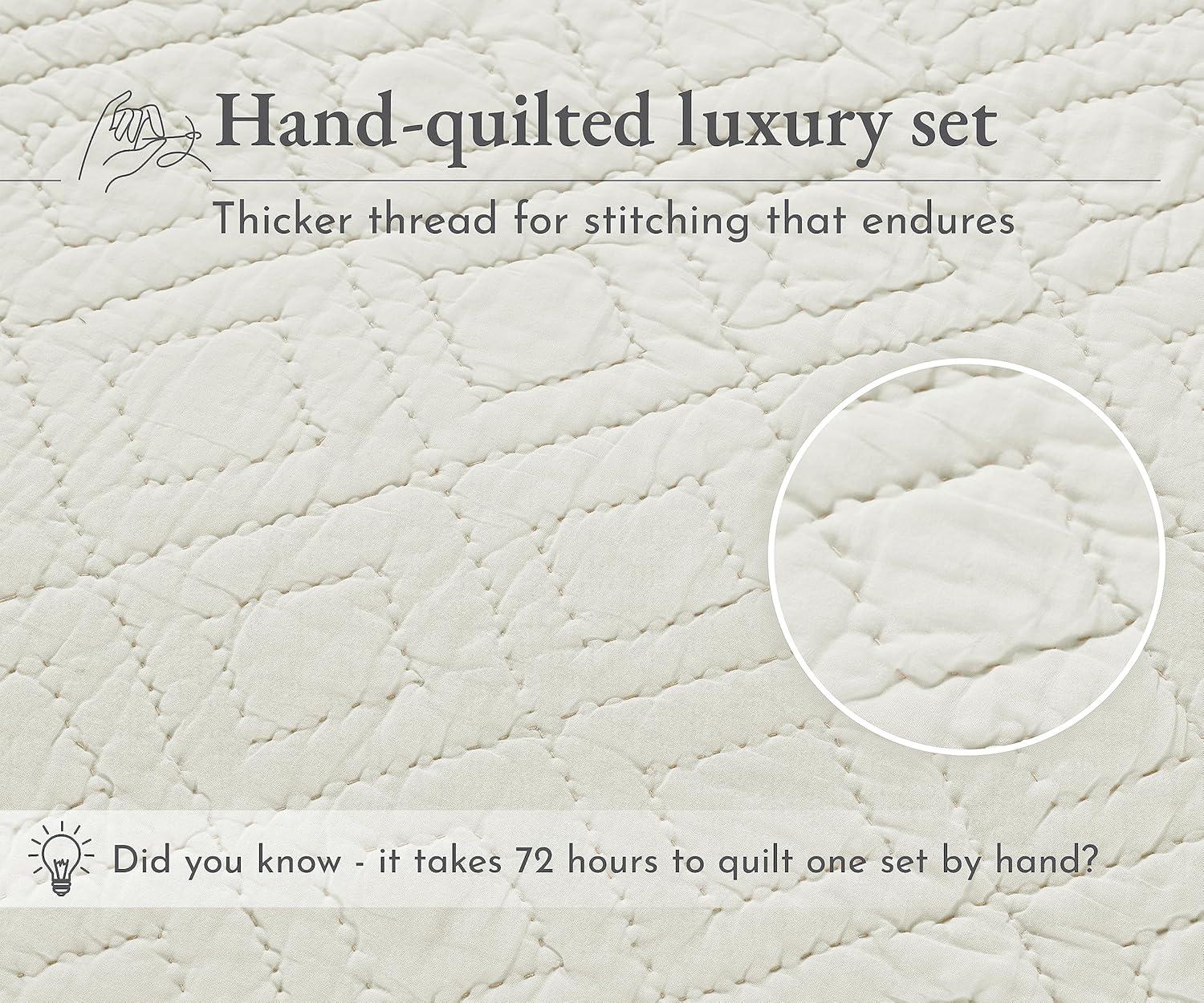 Elegant Ivory Twin/Twin-XL 100% Cotton Hand-Quilted Comfort Set