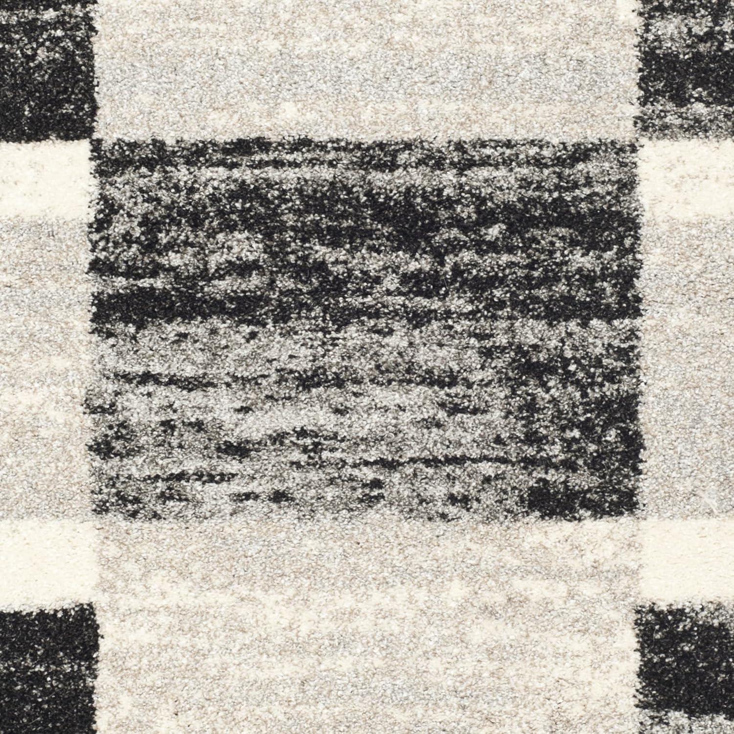 Retro Abstract Black & Grey Shag Rug 27" Easy Care Synthetic