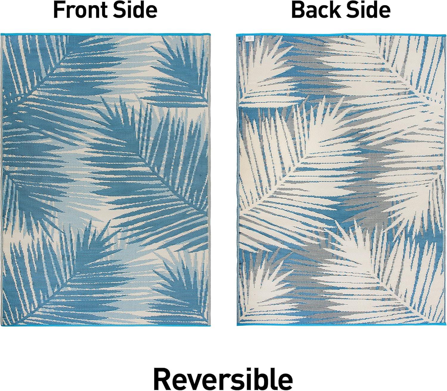 Blue Tropical Floral Reversible Synthetic Indoor/Outdoor Rug 3' x 5'