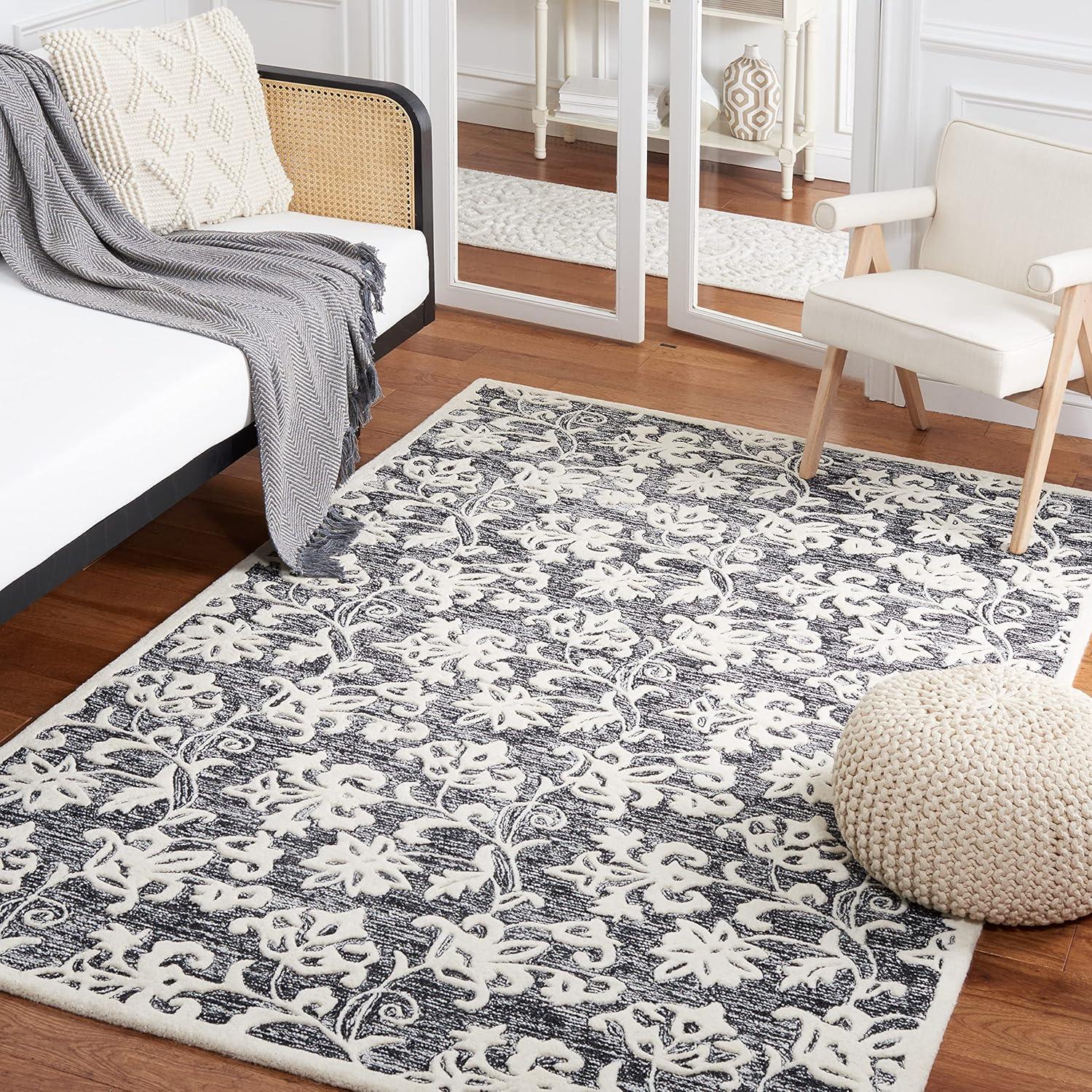 Metro MET853 Hand Tufted Indoor Area Rug - Black/Ivory - 6'x6' - Safavieh