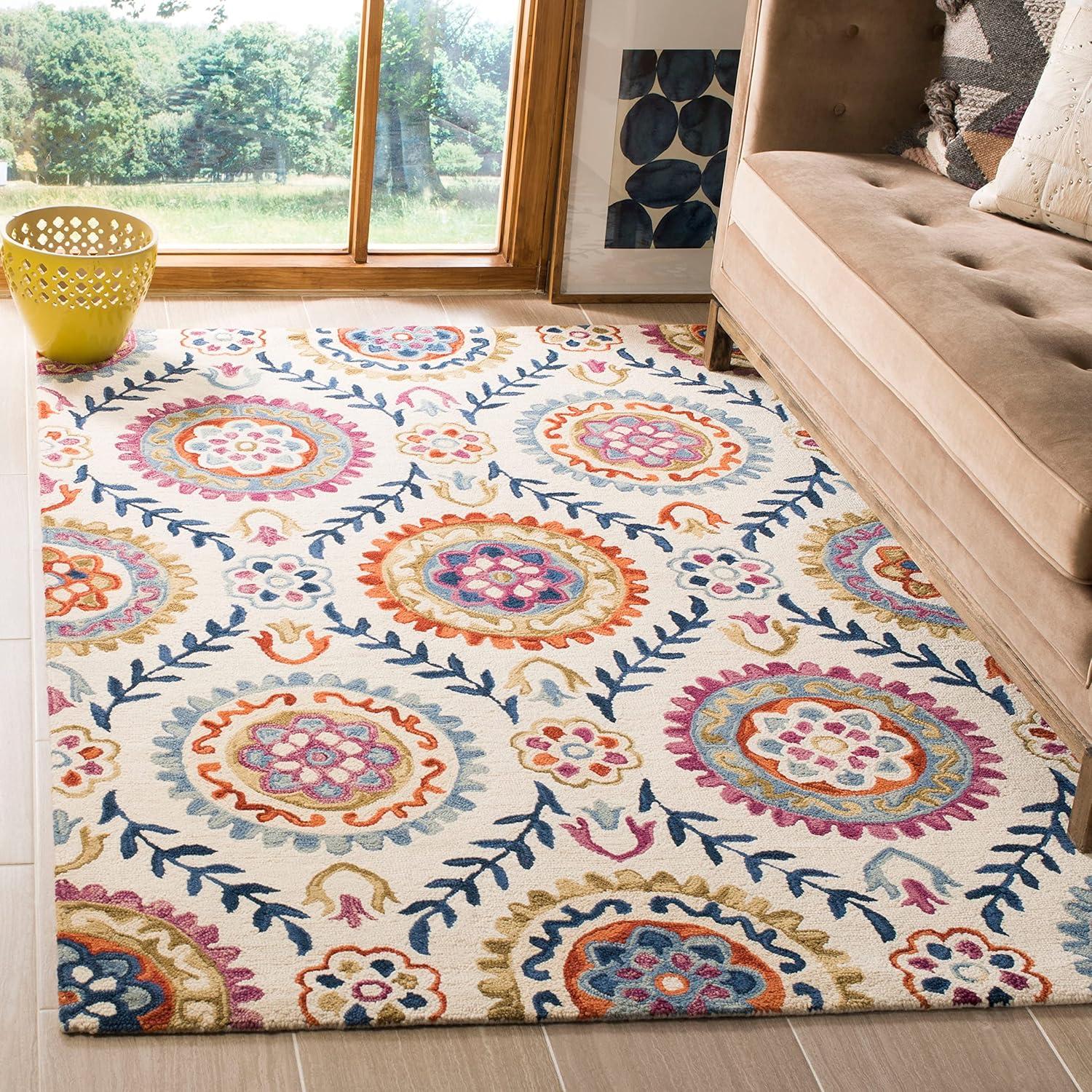 Suzani SZN374 Hand Hooked Indoor Area Rug - Grey/Multi - 8'x10' - Safavieh