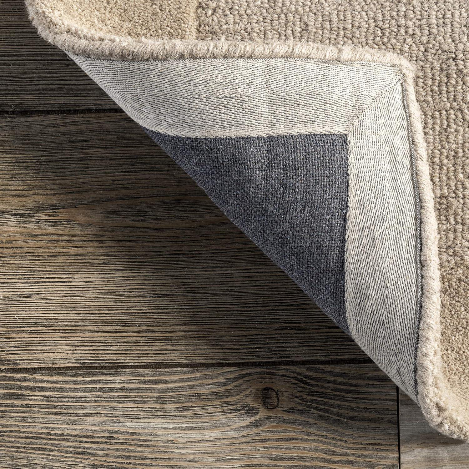 4'x6' Marianne Handmade Wool Border Area Rug Beige - nuLOOM: Solid Tufted Indoor Low Pile Rectangle Rug