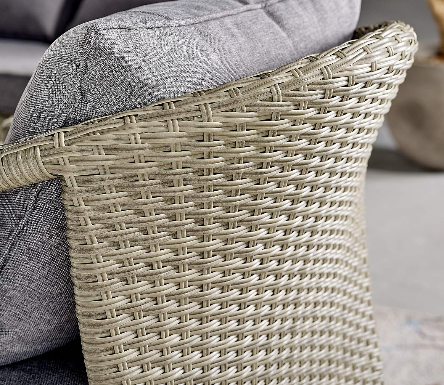 Windham All-Weather Wicker Two-Seat Outdoor Light Gray Bench with Dark Gray Cushions