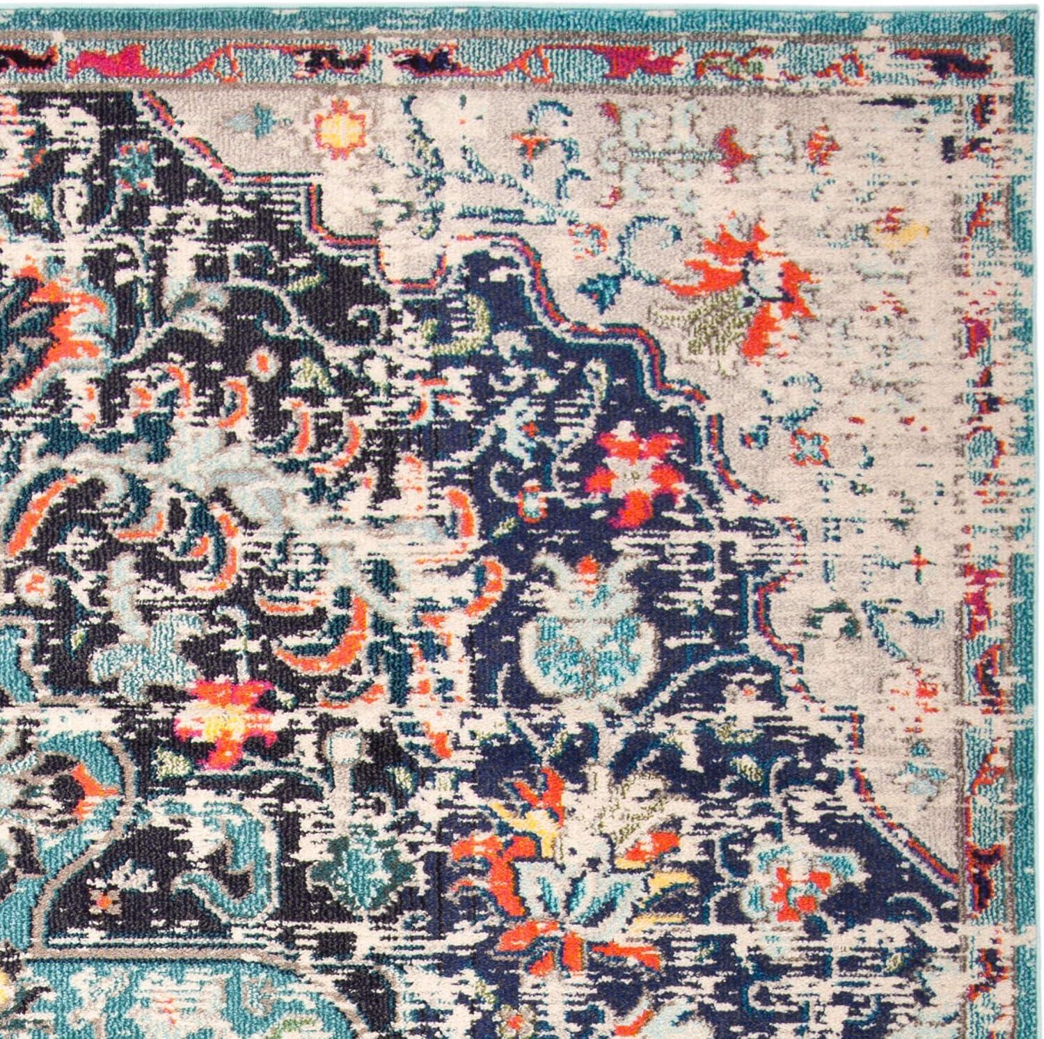 SAFAVIEH Madison Joandra Vintage Floral Area Rug, Black/Teal, 5'3" x 7'6"